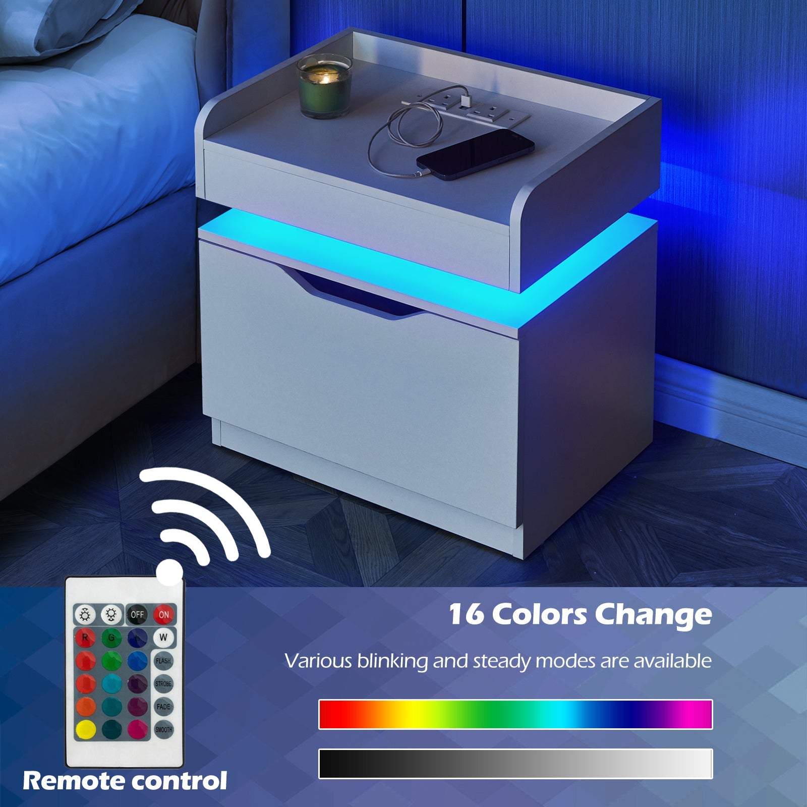 Kist LED Light Bedside Table [Charging Station][Nightstand]-2