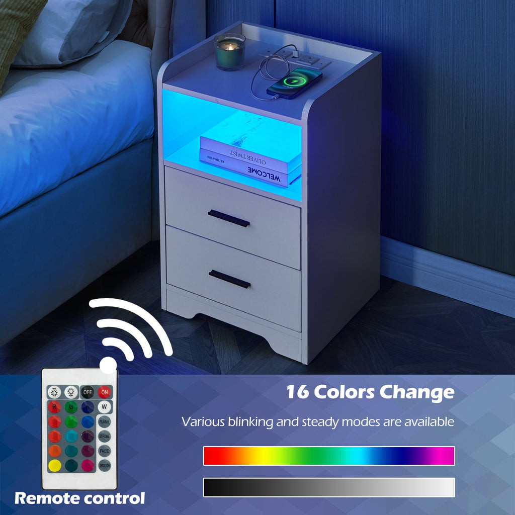 Kody LED Light Bedside Table [Charging Station][Nightstand]-1