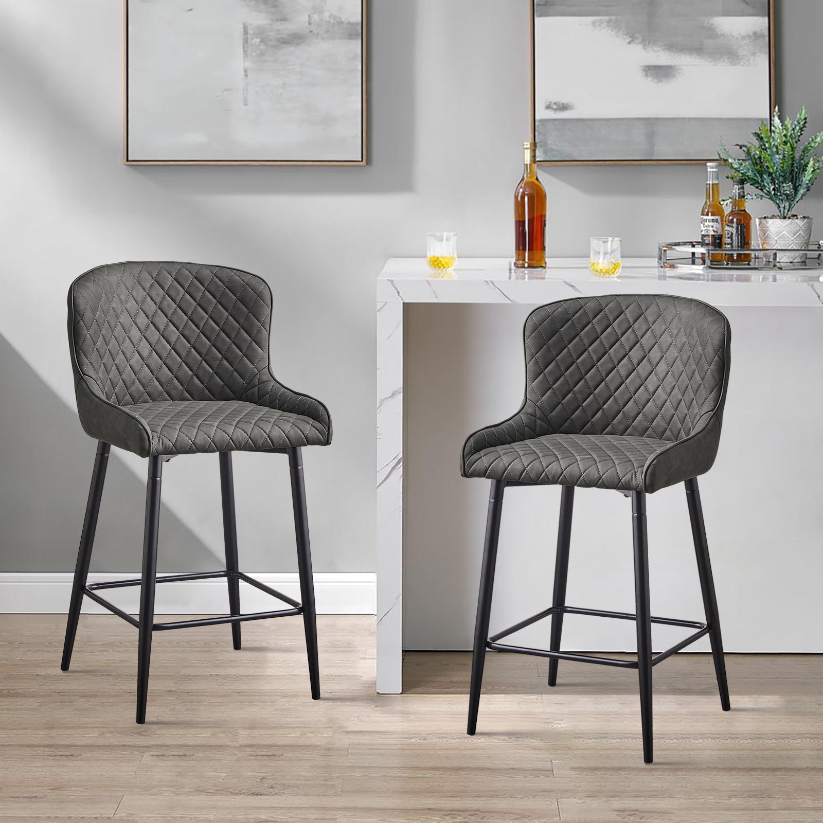 Dundas Faux Leather Bar Stools [65cm] [Set of 2]-2
