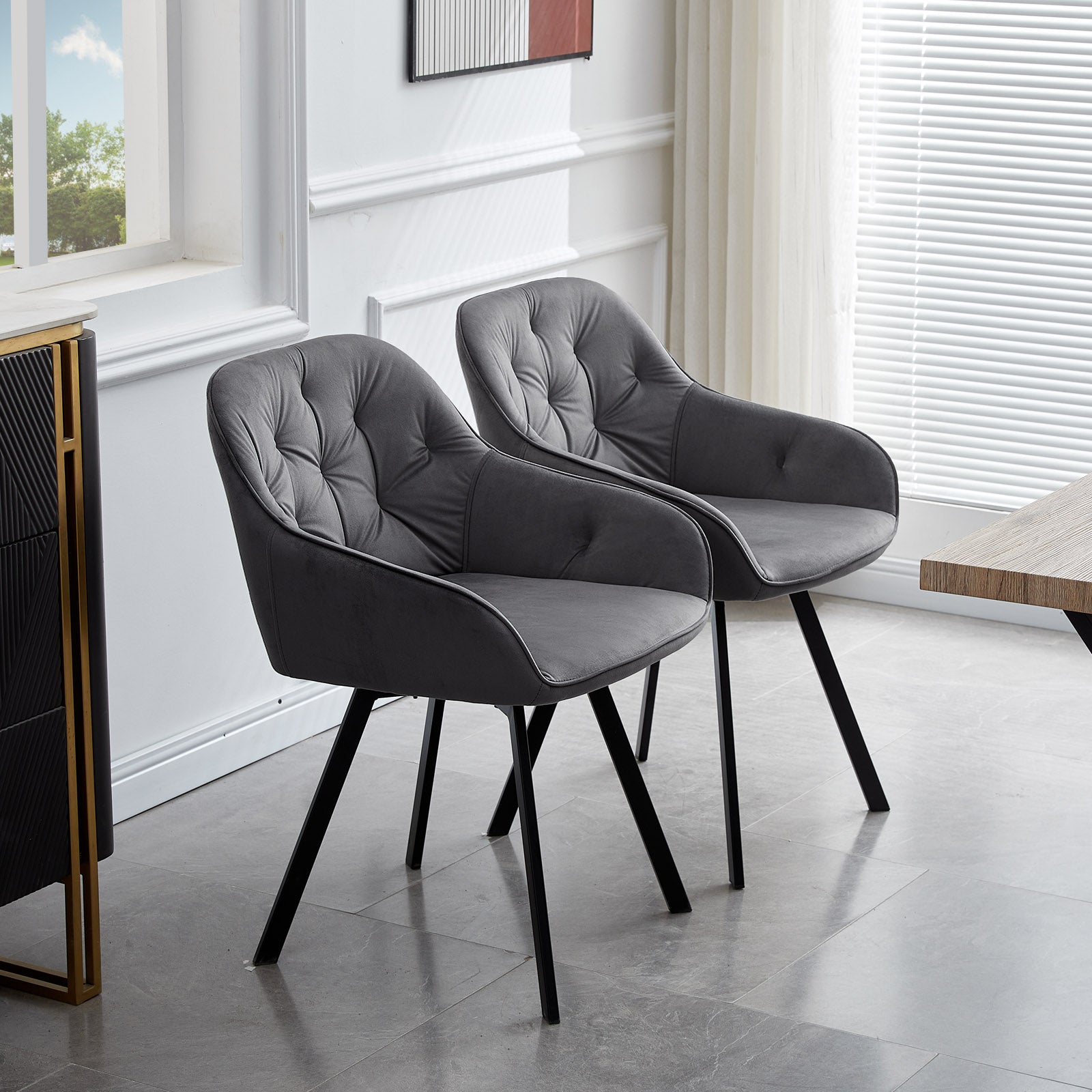 Garvies Velvet Swivel Dining Chairs-7