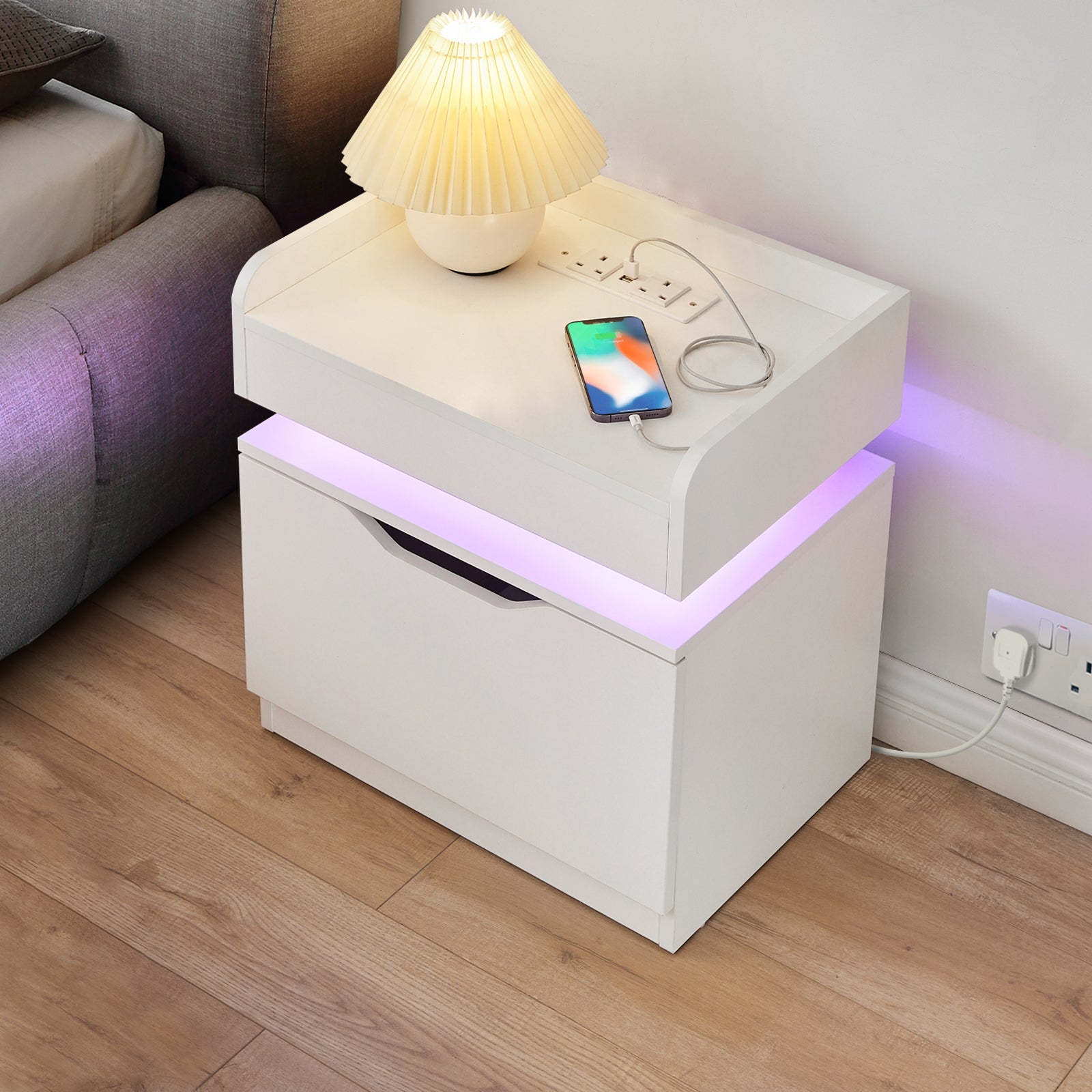 Kist LED Light Bedside Table [Charging Station][Nightstand]-3