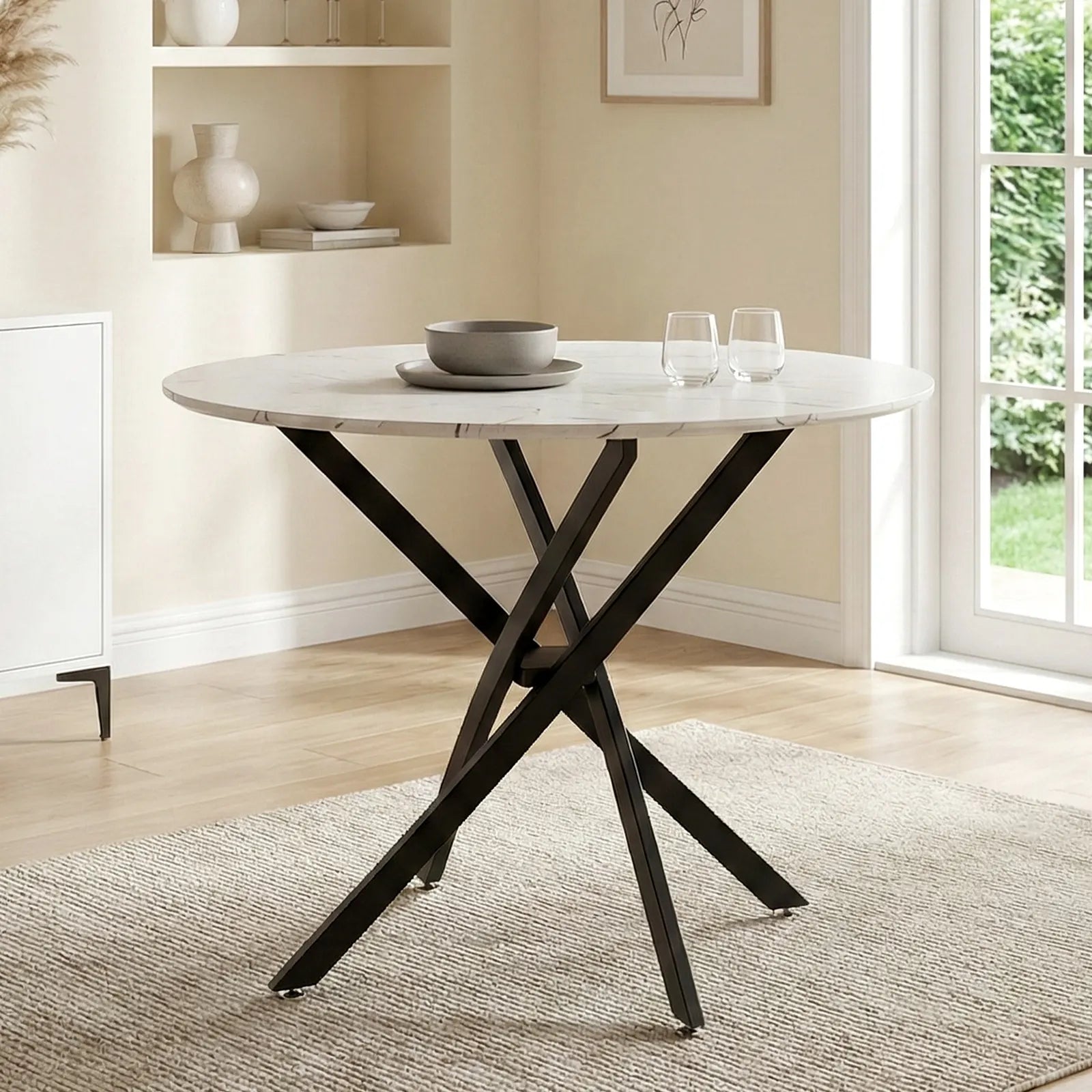 Clarris Marble Pattern Round Dining Table [for 4-6]-0