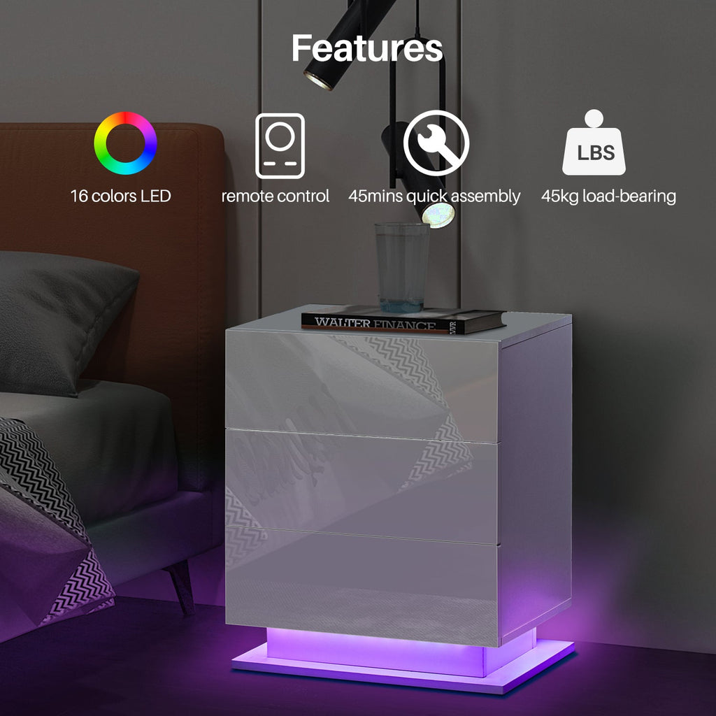 Mario LED Light Bedside Table [3 Drawers]-1