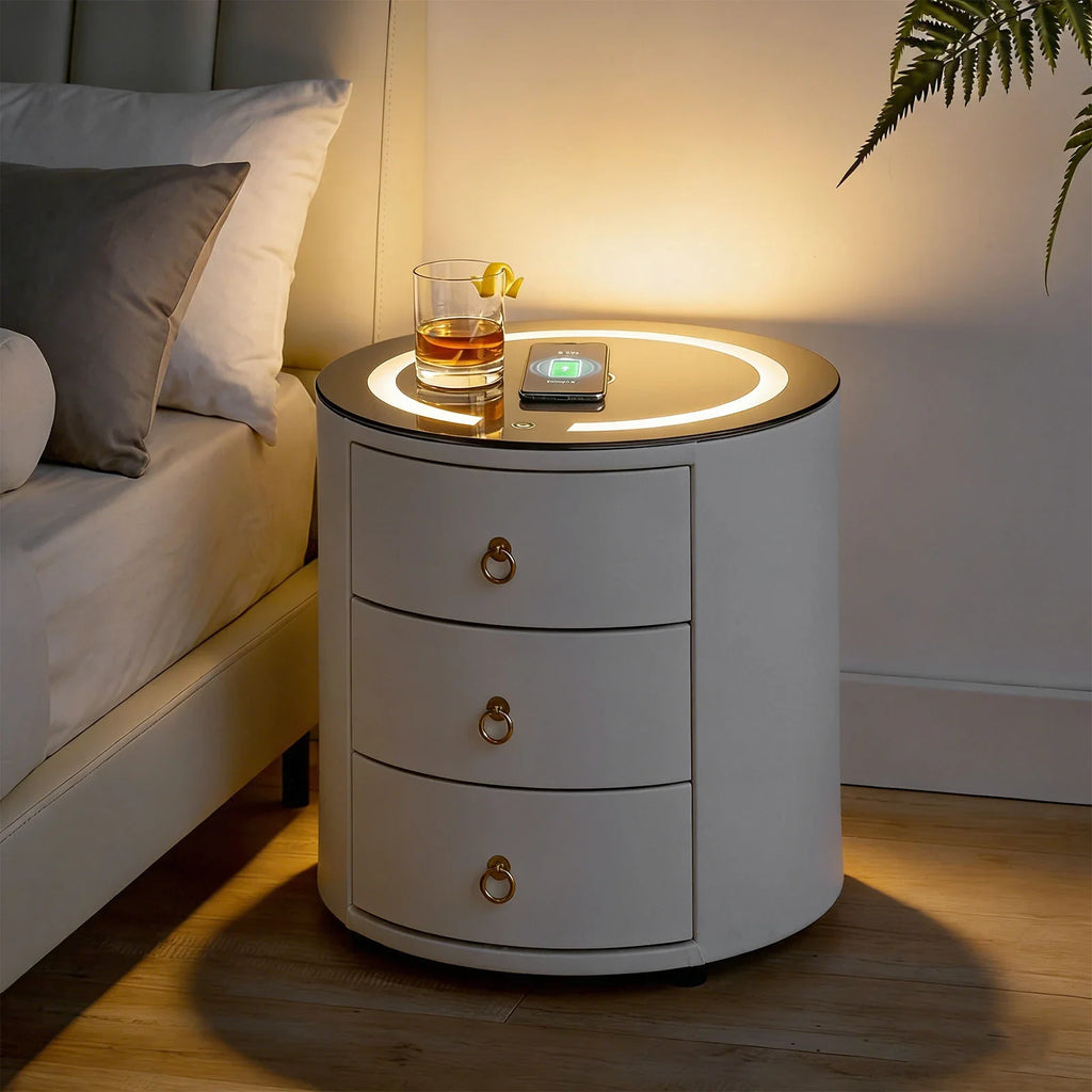 Brookline White Smart Bedside Table-1