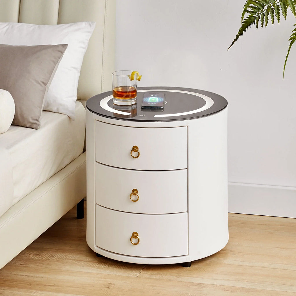 Brookline White Smart Bedside Table-3