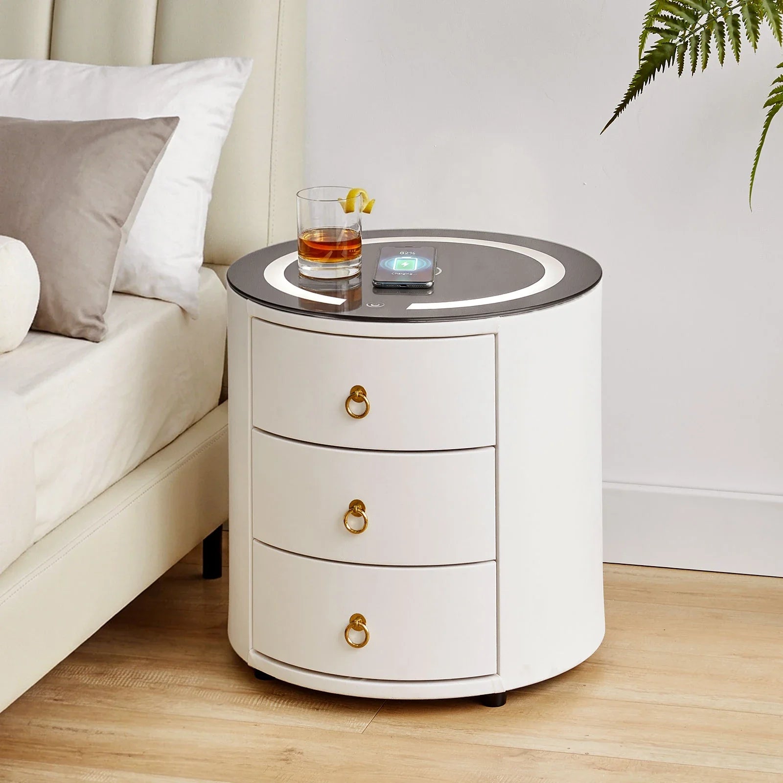 Brookline White Smart Bedside Table-3