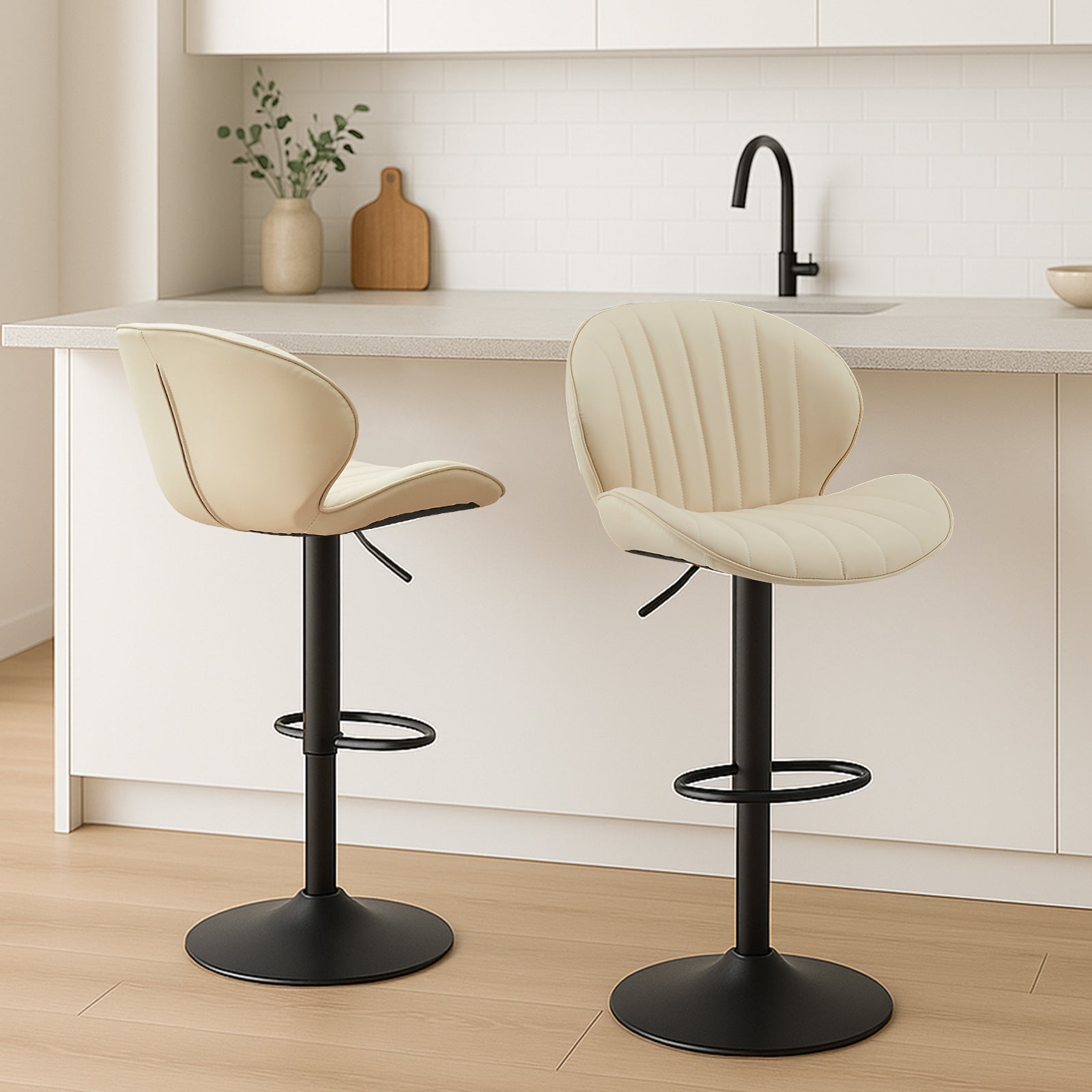 Caryol Faux Leather Bar Stool [Height Adjustable][Set of 2]-1