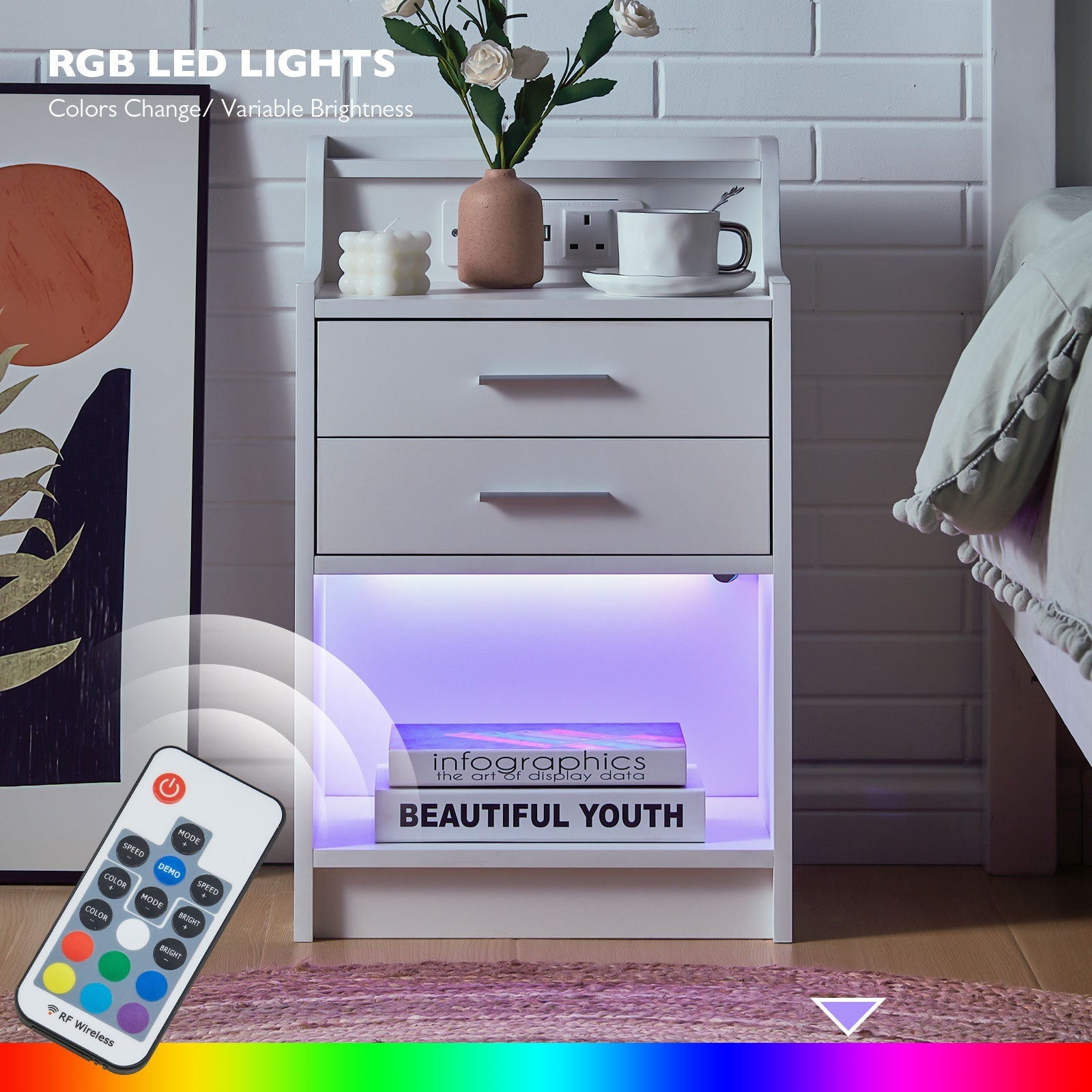Claria Smart Bedside Table [RGB LED Lights]-3