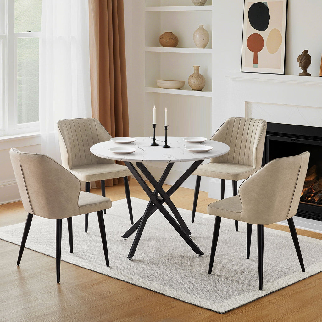 Clarris Marble Pattern Round Dining Table [for 4-6]-1