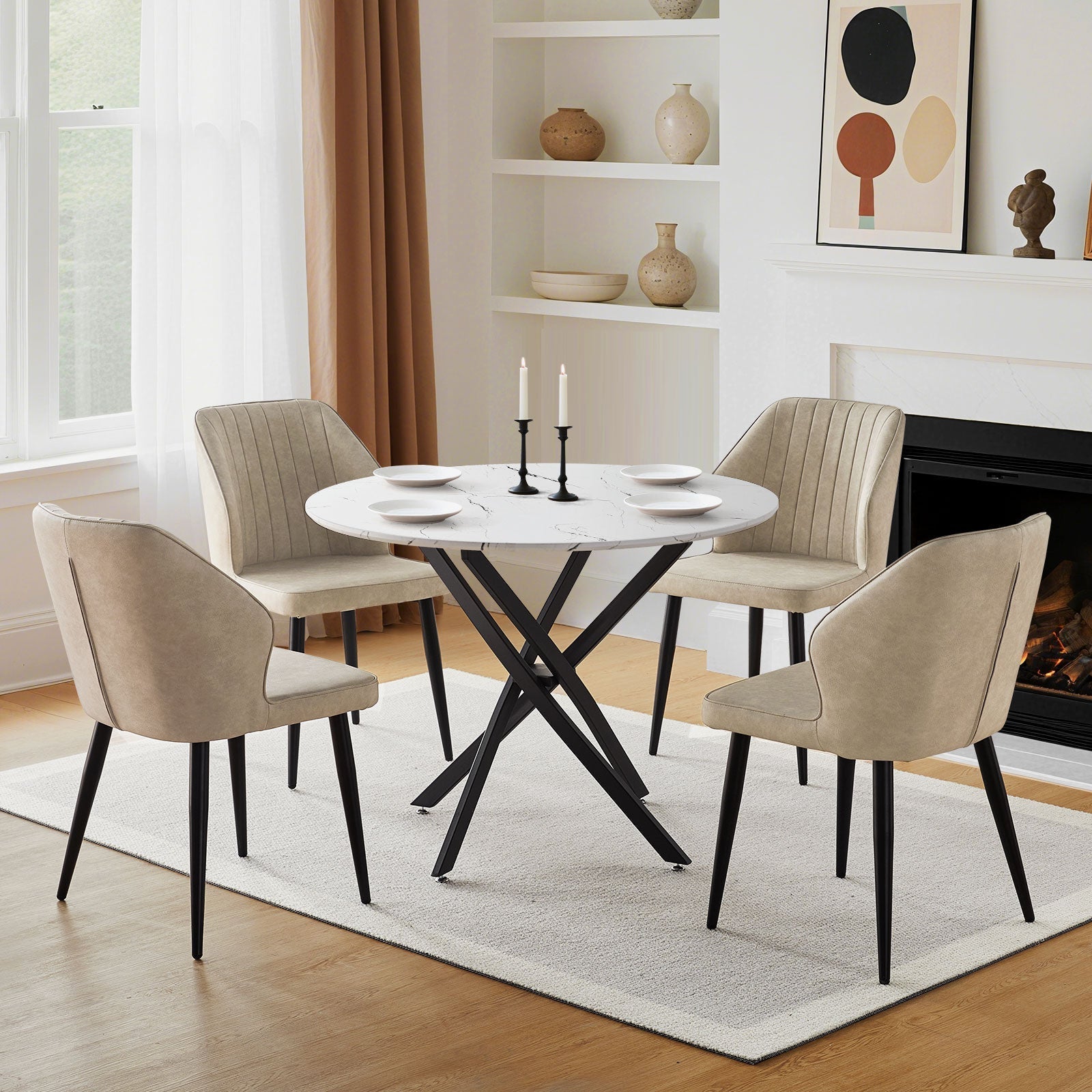 Clarris Marble Pattern Round Dining Table [for 4-6]-1