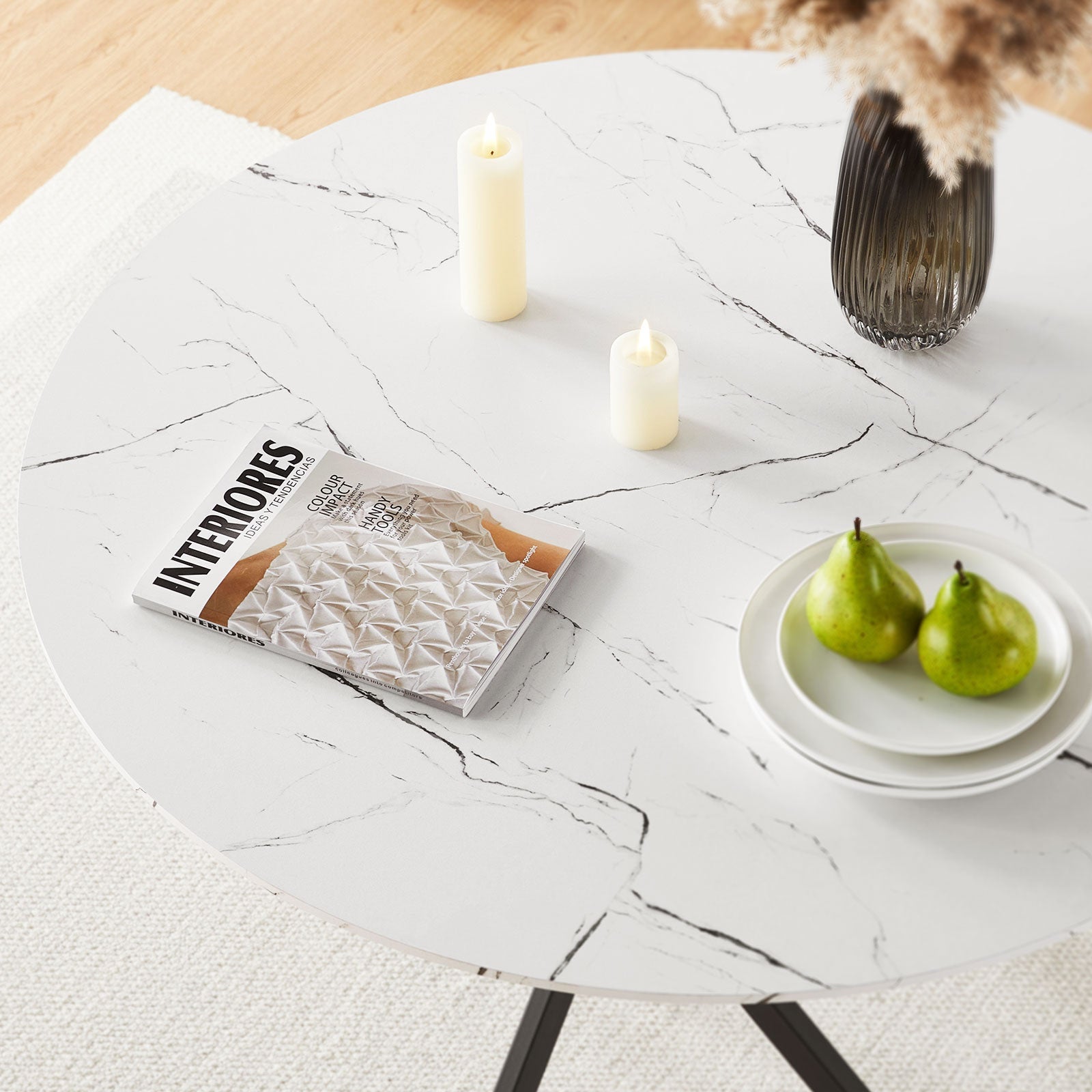 Clarris Marble Pattern Round Dining Table [for 4-6]-2