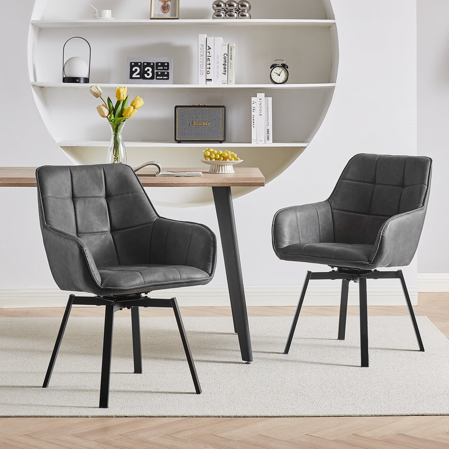 Danyl Faux Leather Swivel Dining Chairs