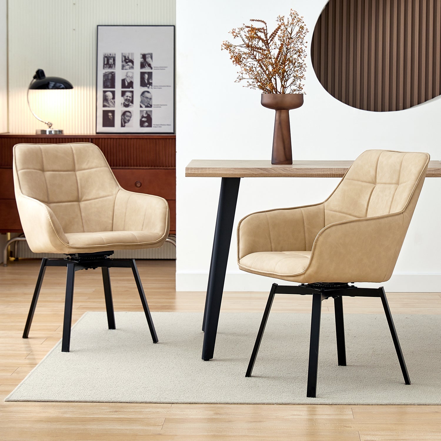 Danyl Faux Leather Swivel Dining Chairs