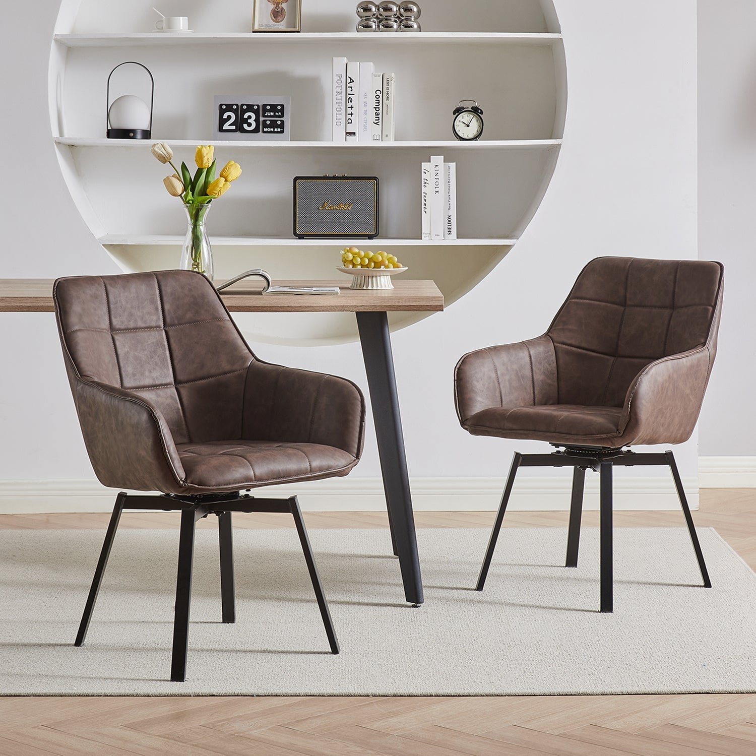 Danyl Faux Leather Swivel Dining Chairs