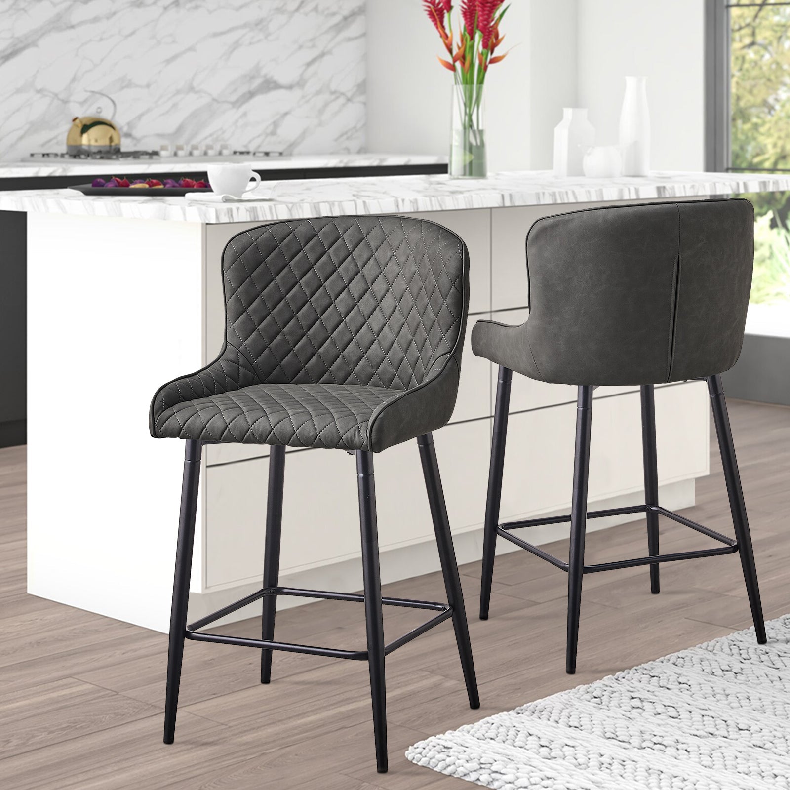 Dundas Faux Leather Bar Stools [65cm] [Set of 2]-1