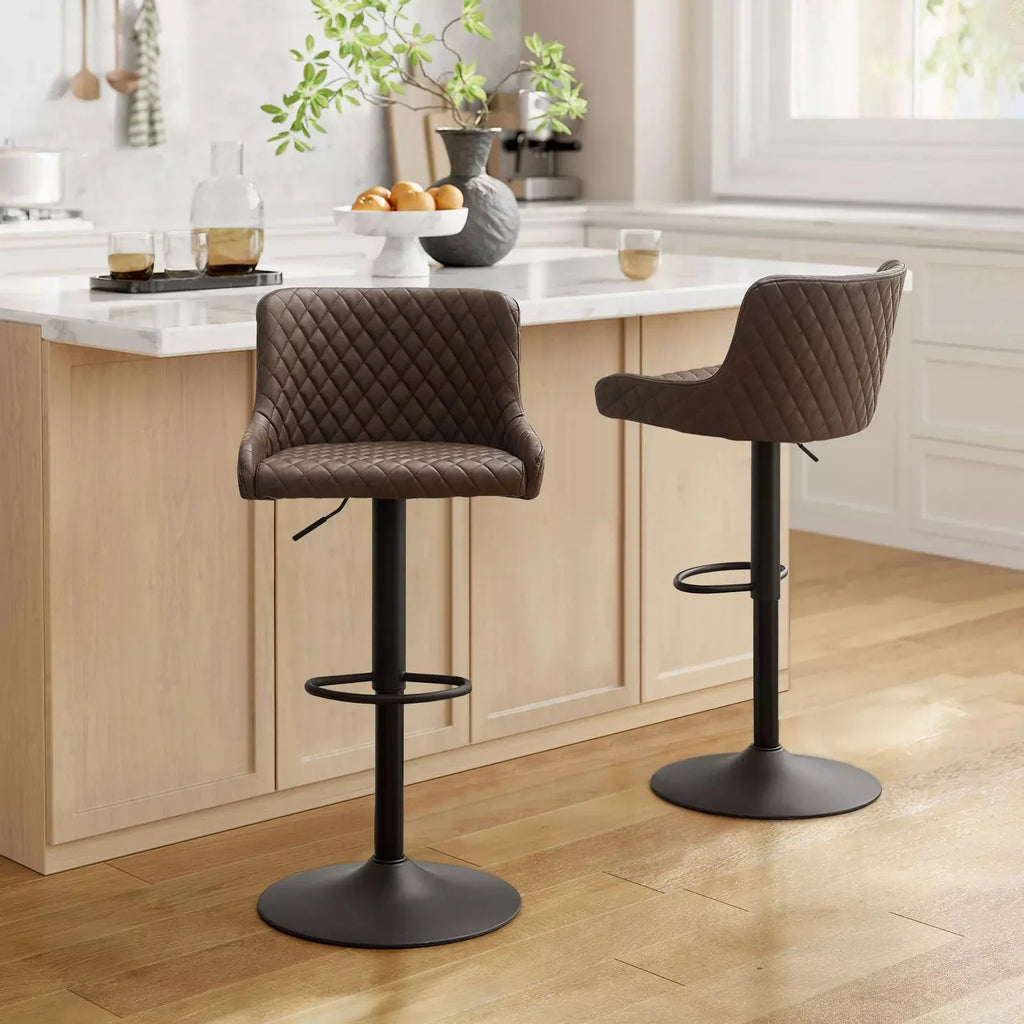 Dundas Faux Leather Bar Stools [Height Adjustable] [Set of 2]-1