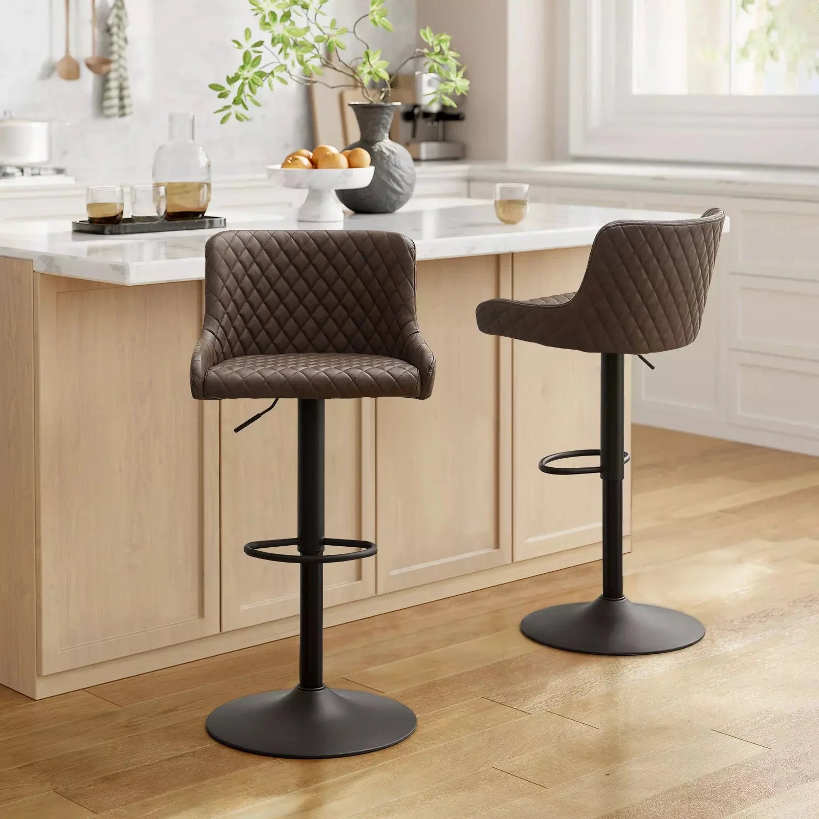 Dundas Faux Leather Bar Stools [Height Adjustable] [Set of 2]-1