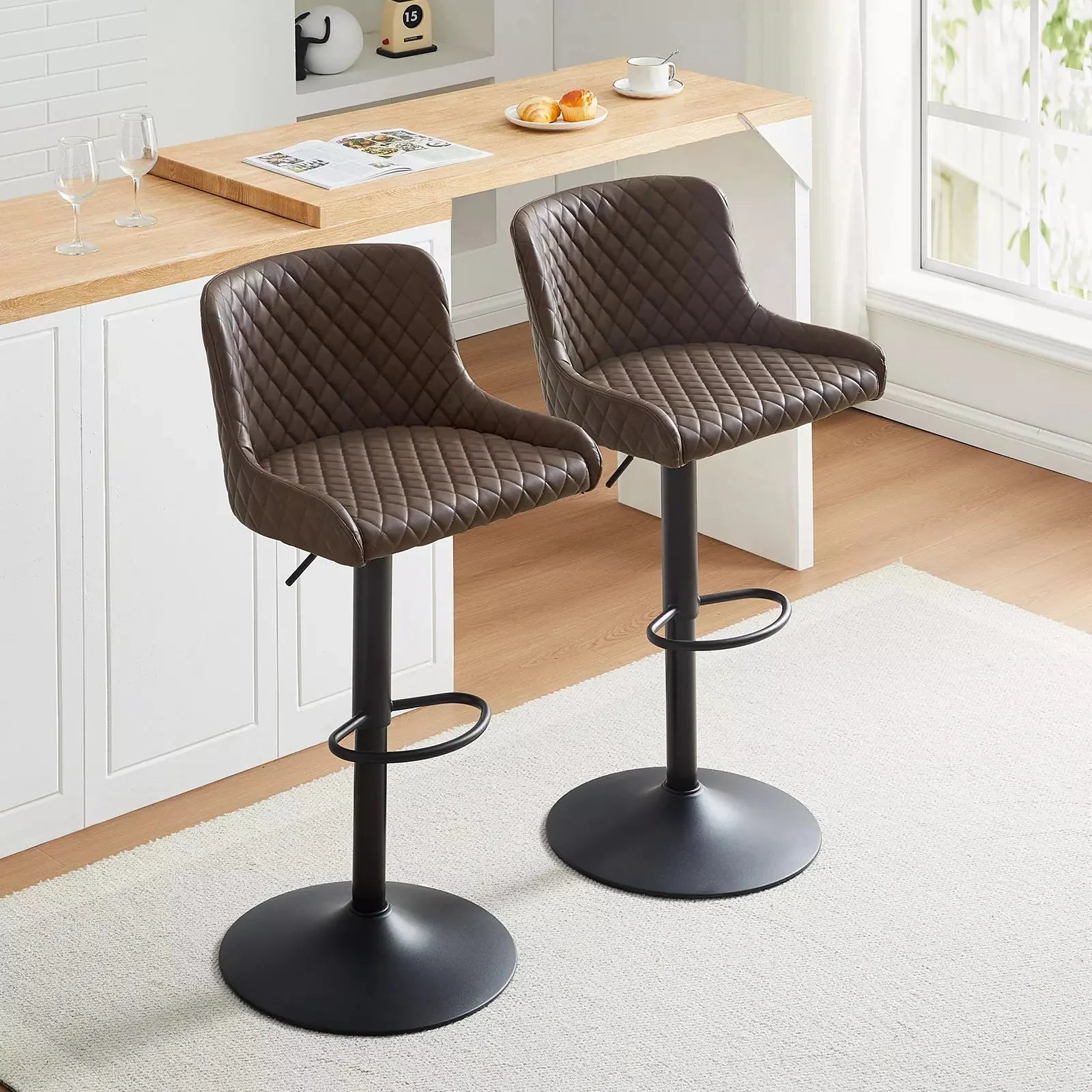 Dundas Faux Leather Bar Stools [Height Adjustable] [Set of 2]-3