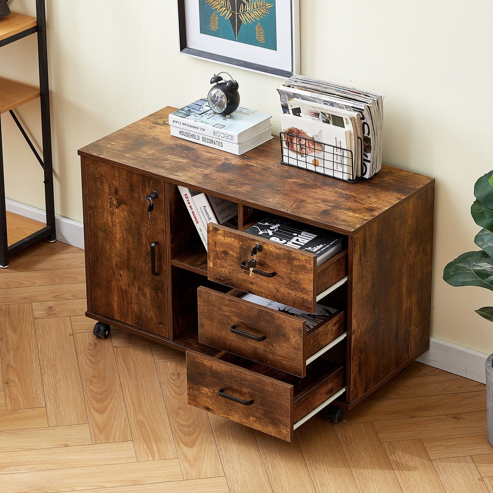 Edene Wide Lateral Filing Cabinet [3-Drawer 1-Door]-1