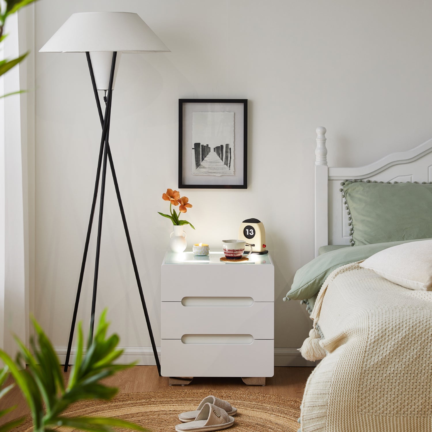 Erinn LED Light Bedside Table [2/3 Drawers][Charging Station][Nightstand]-8