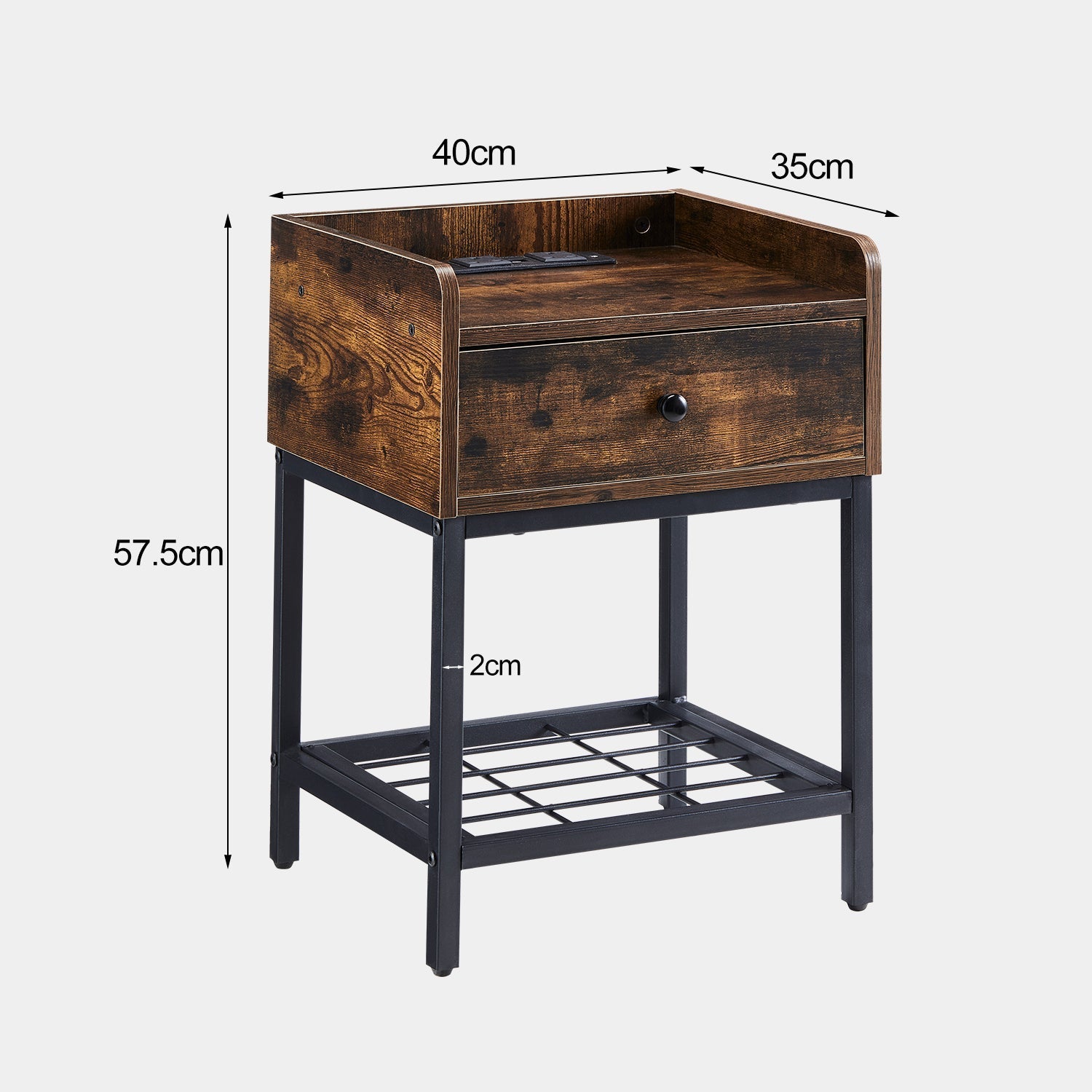 Eyve Industrial Wood Living room Side Table [Charging Station]-4
