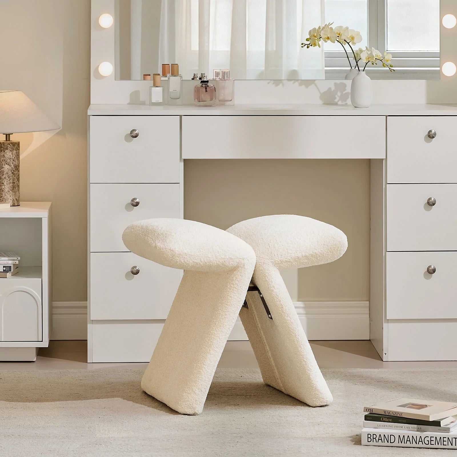 Faye Cream Vanity Stool-2