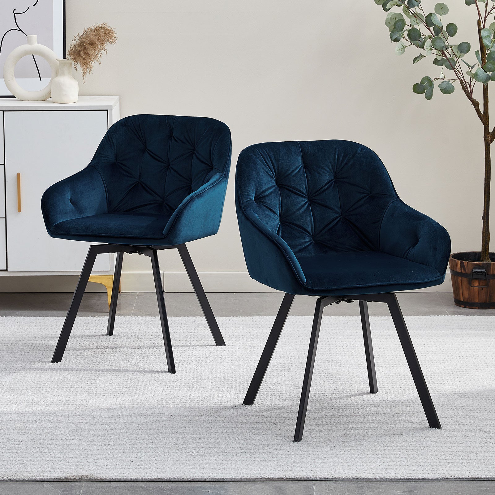 Garvies Velvet Swivel Dining Chairs-2