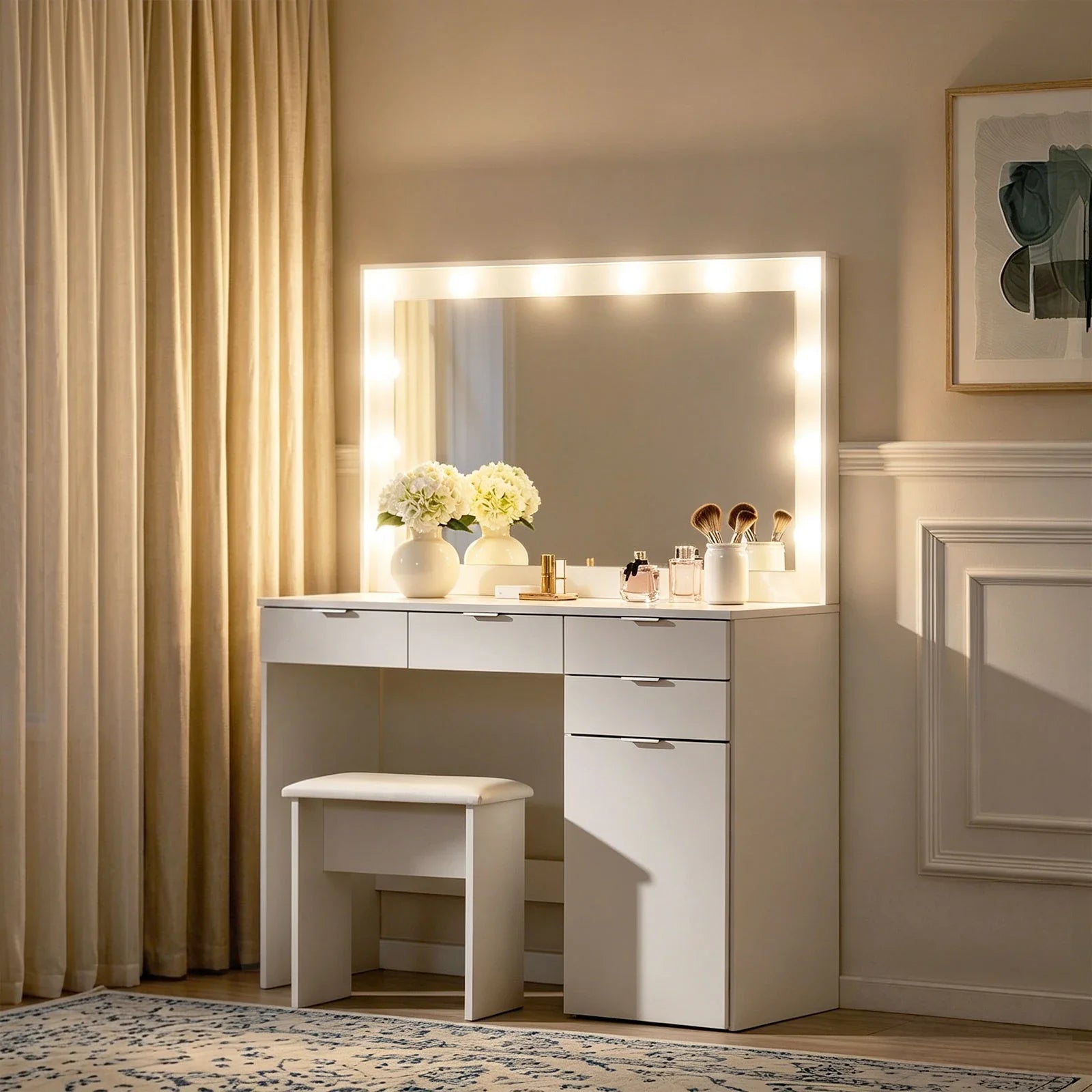 Hollywood 4-Drawer Dressing Table Set-1