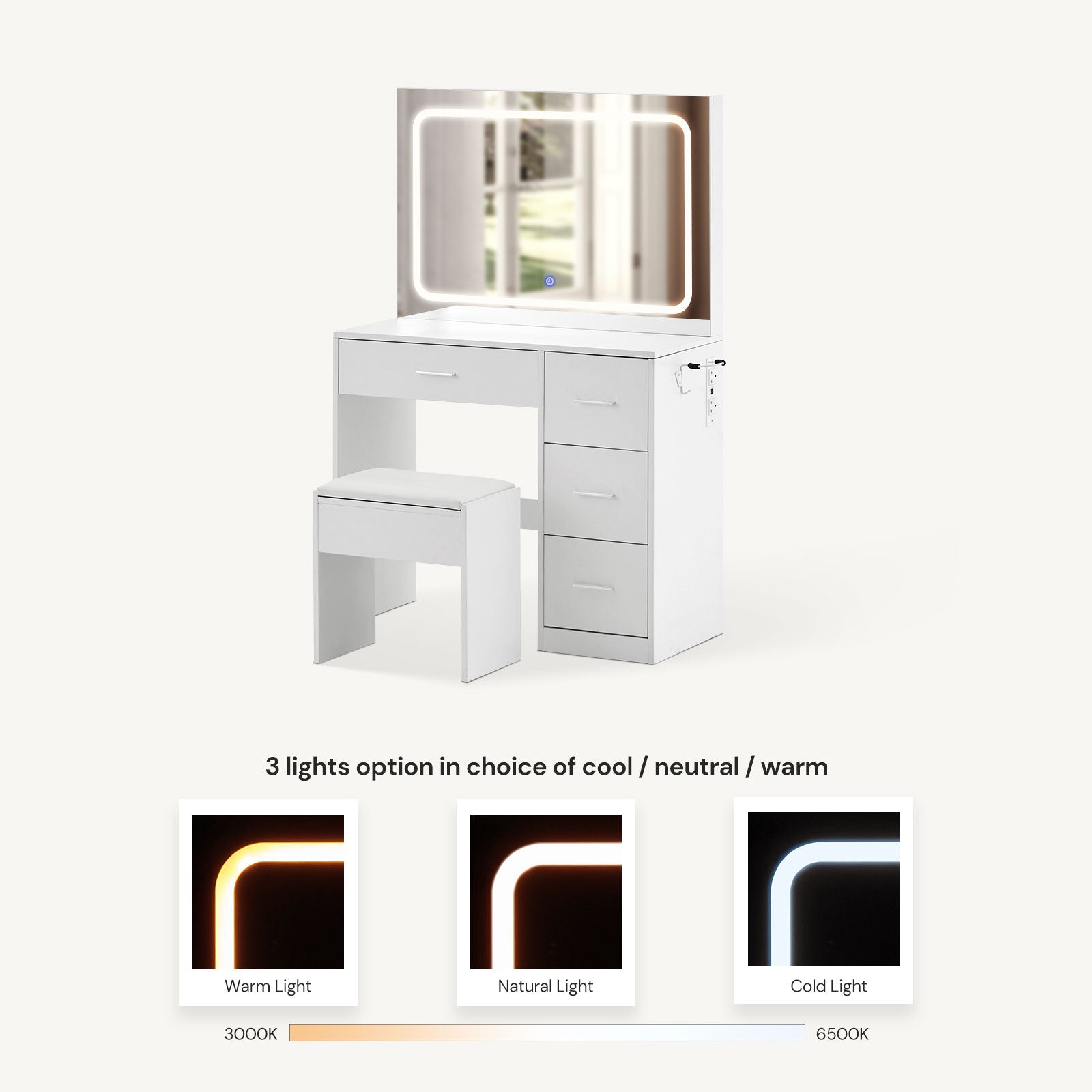 Luna Dressing Table Set [with Hairdryer Holder]-4