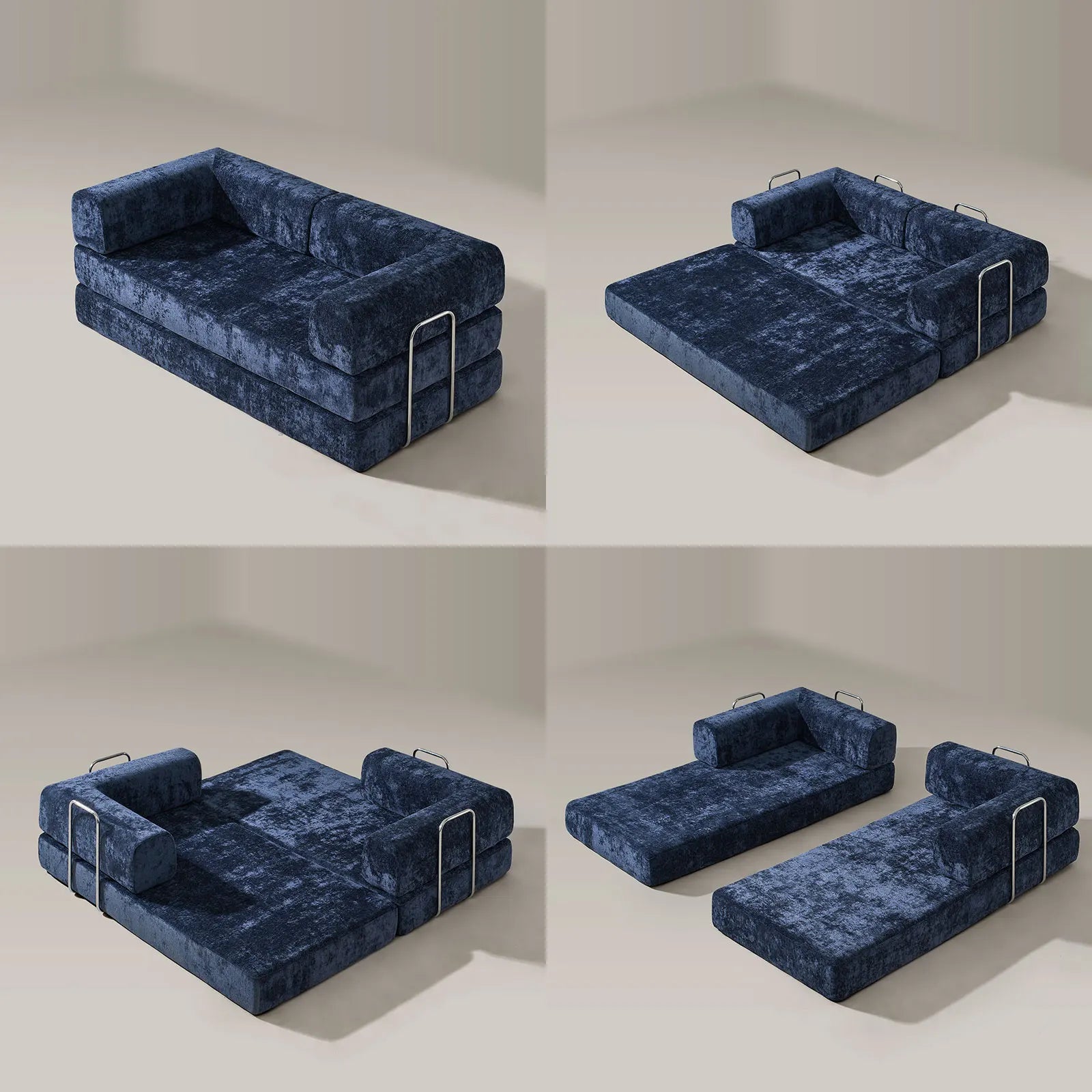Hugo Navy Blue Convertible Sofa Bed-4
