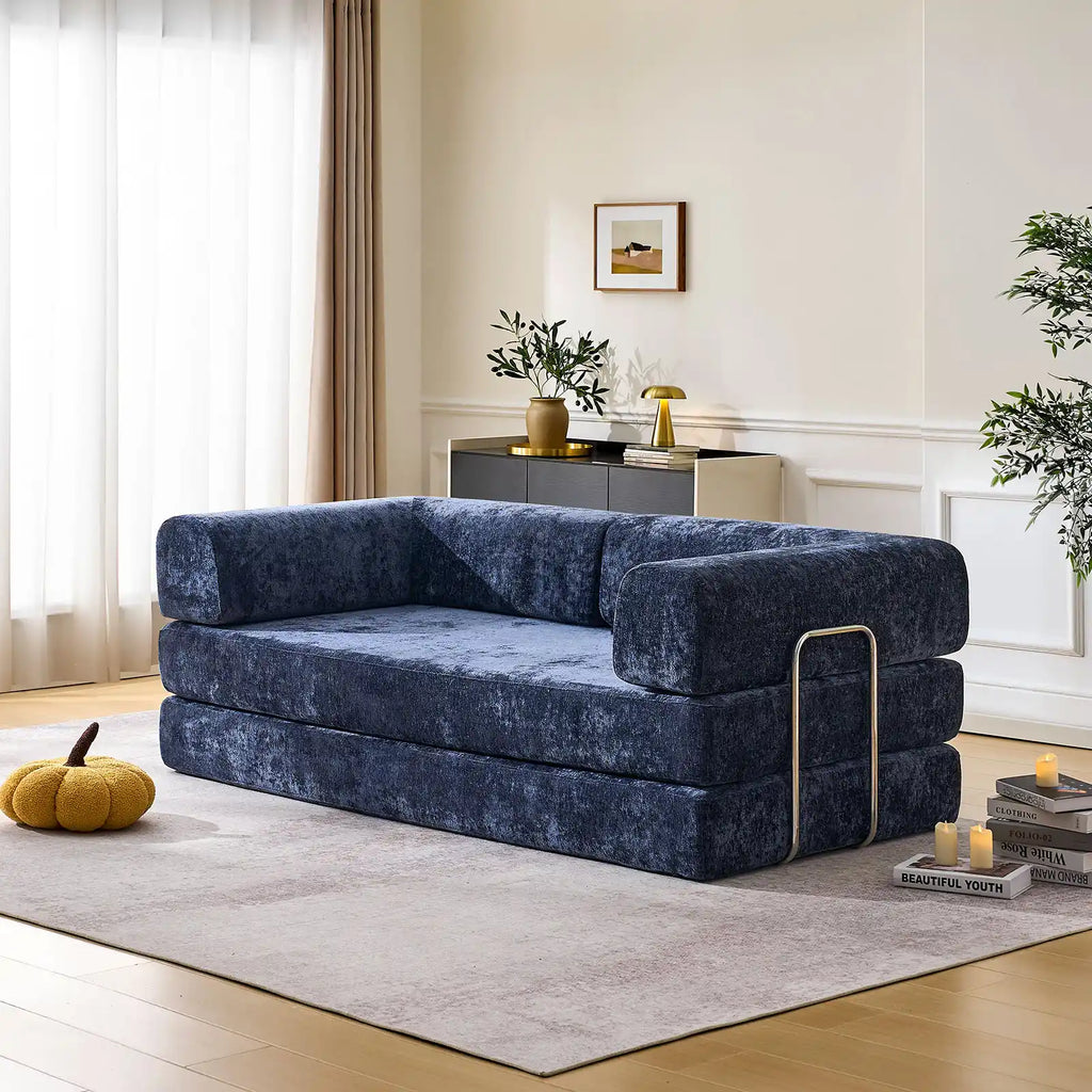 Hugo Navy Blue Convertible Sofa Bed-0