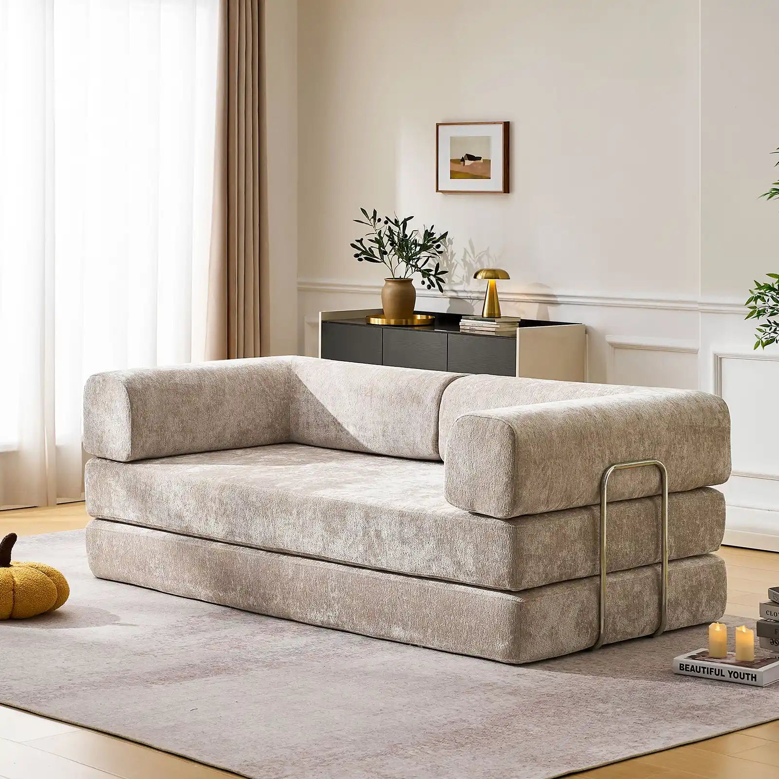 Hugo Khaki Convertible Sofa Bed-0