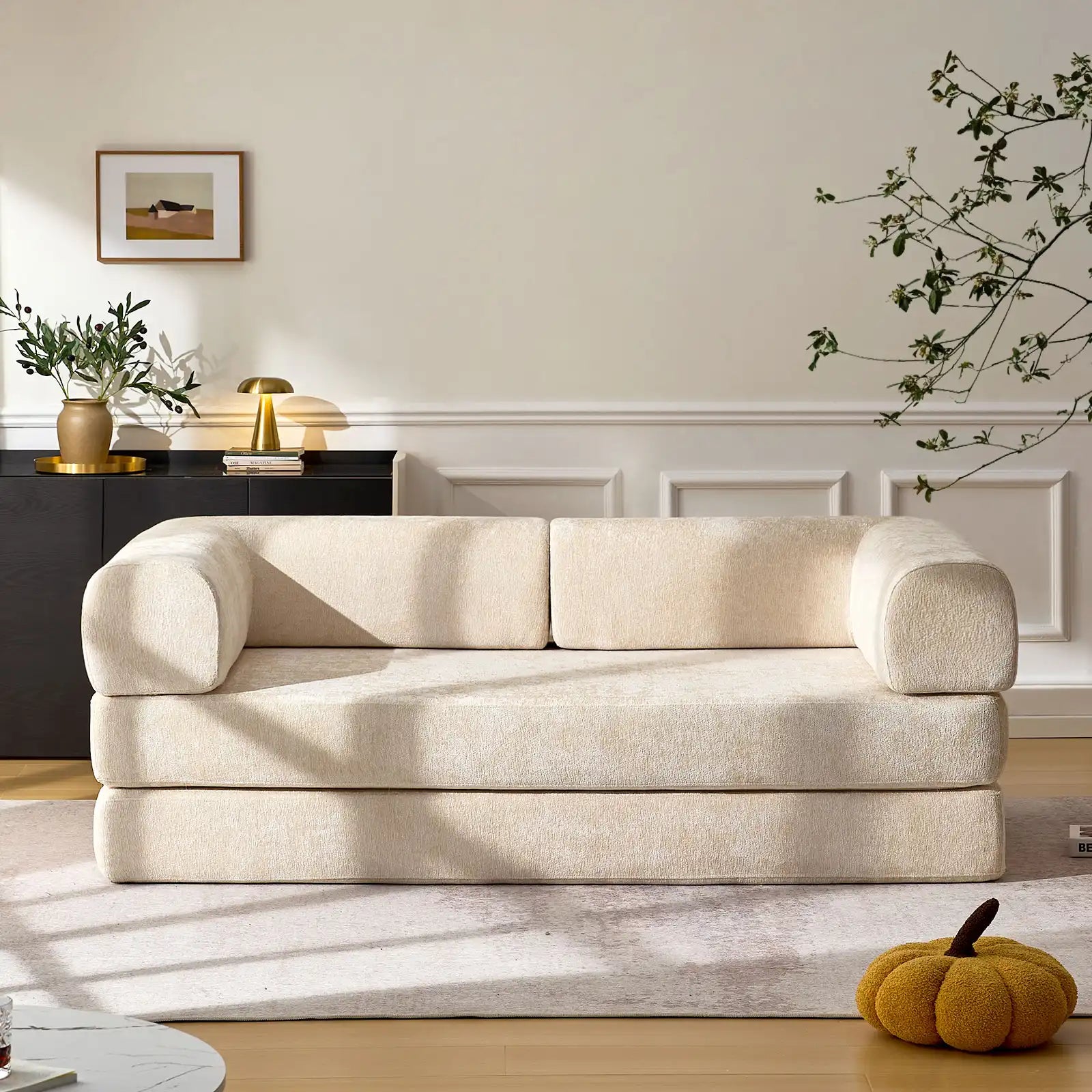 Hugo Cream Convertible Sofa Bed-1