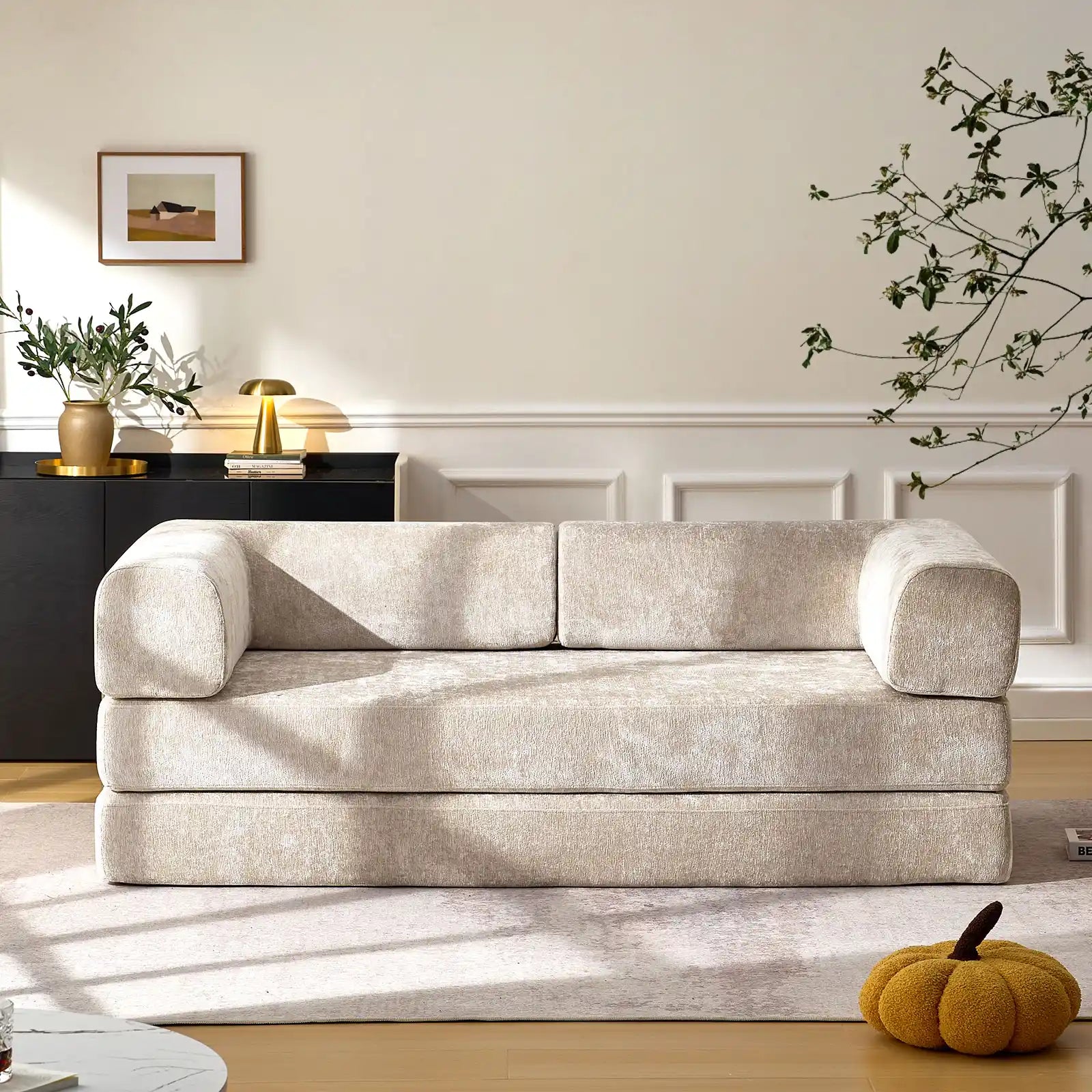 Hugo Khaki Convertible Sofa Bed-1
