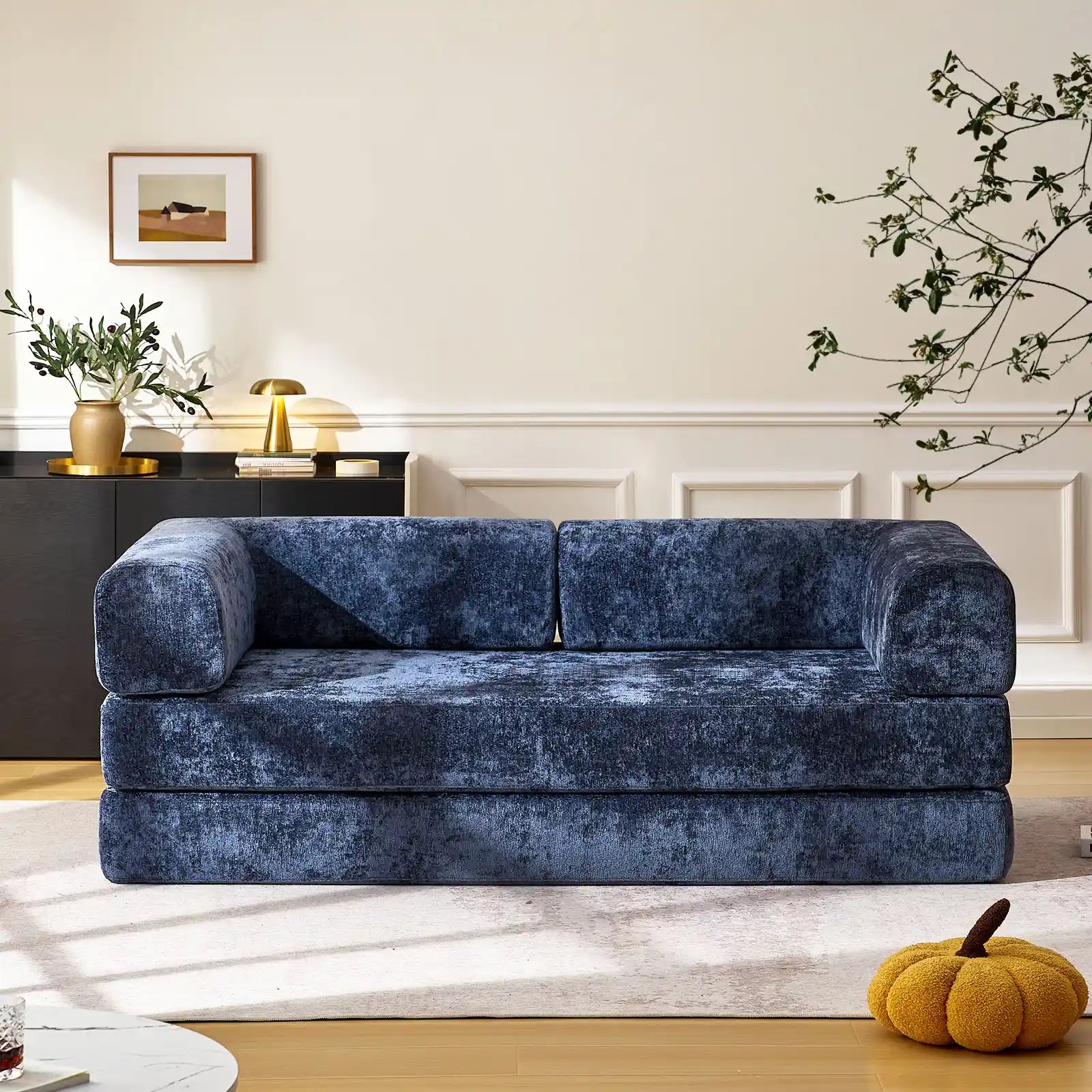 Hugo Navy Blue Convertible Sofa Bed-1