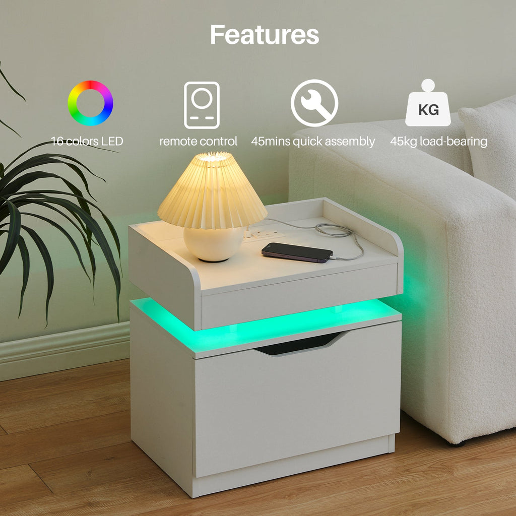 Kist LED Light Bedside Table [Charging Station][Nightstand]-1