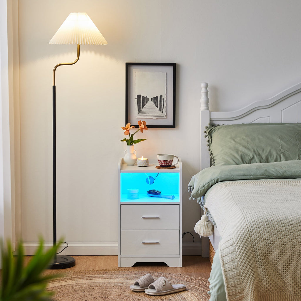 Kody LED Light Bedside Table [Charging Station][Nightstand]-0