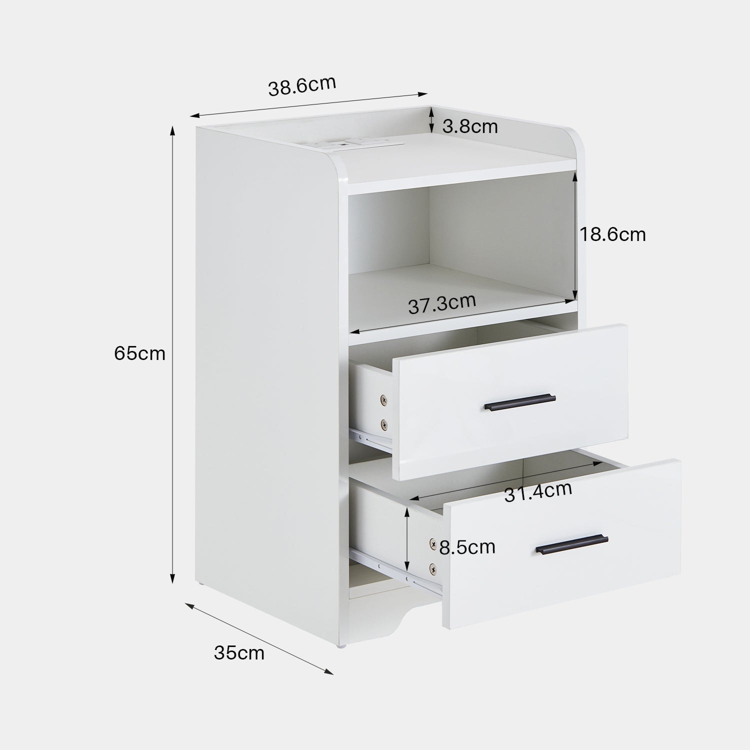 Kody LED Light Bedside Table [Charging Station][Nightstand]-4