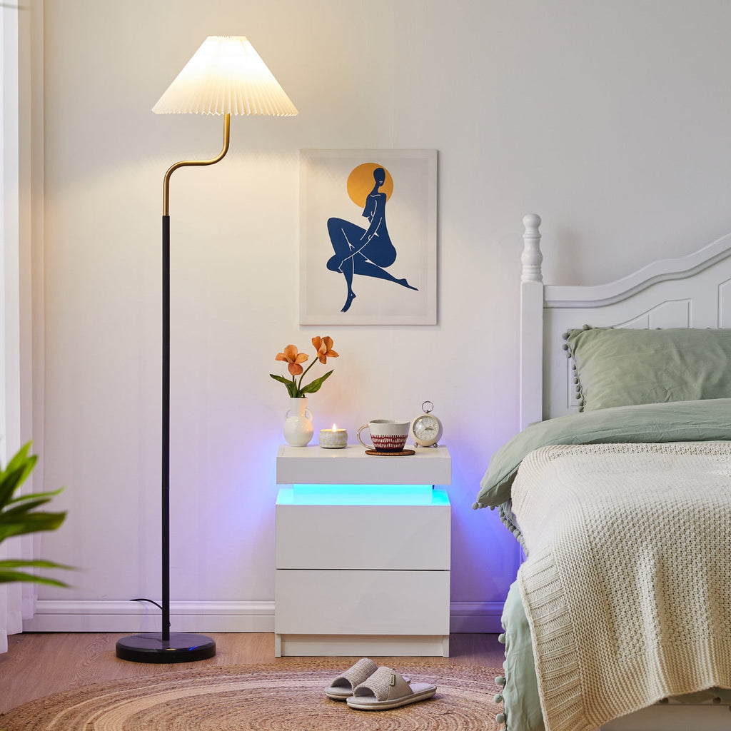Kumar LED Light Bedside Table [2 Drawers][Nightstand]-0