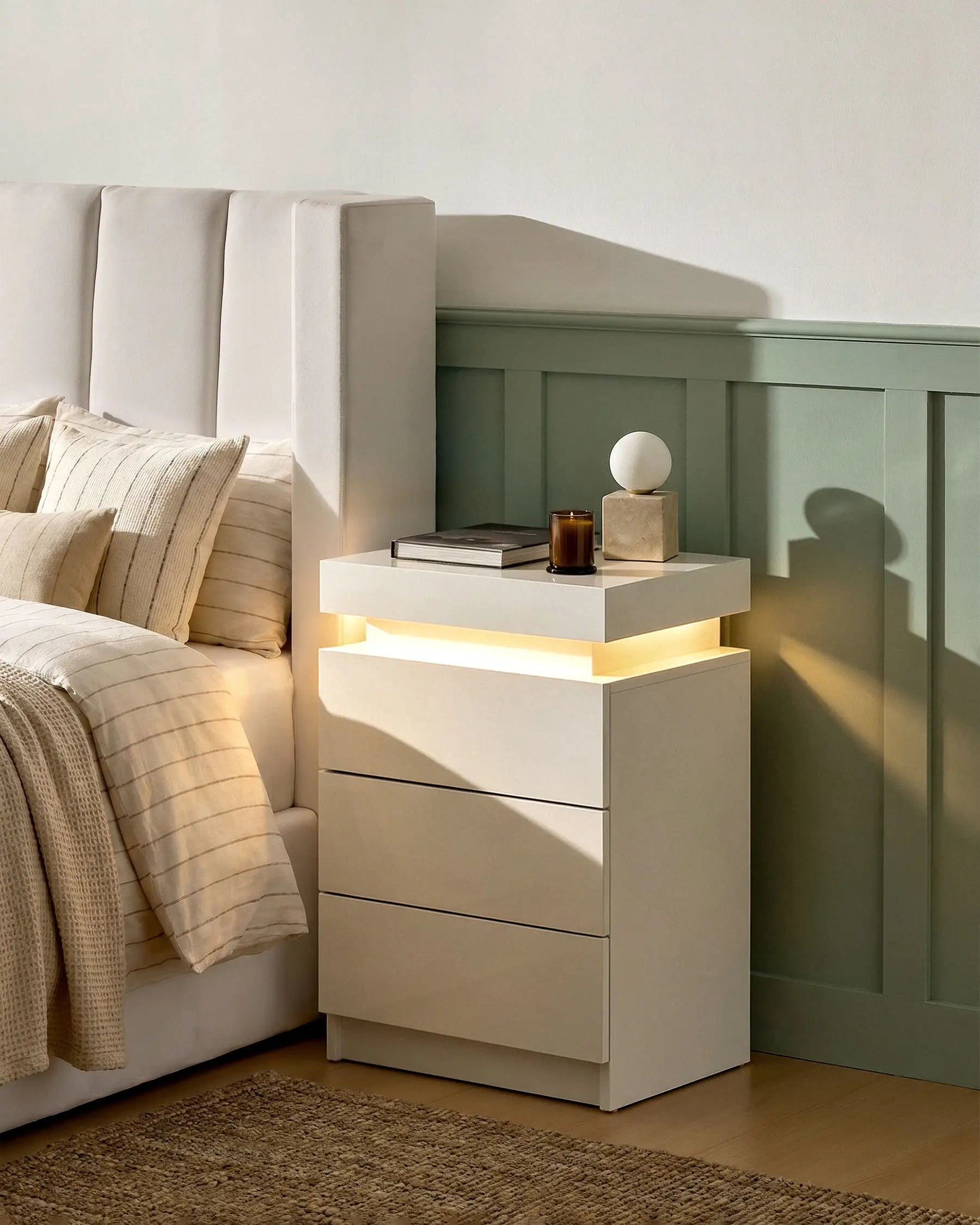 Kumar LED Light Bedside Table [3 Drawers]-5