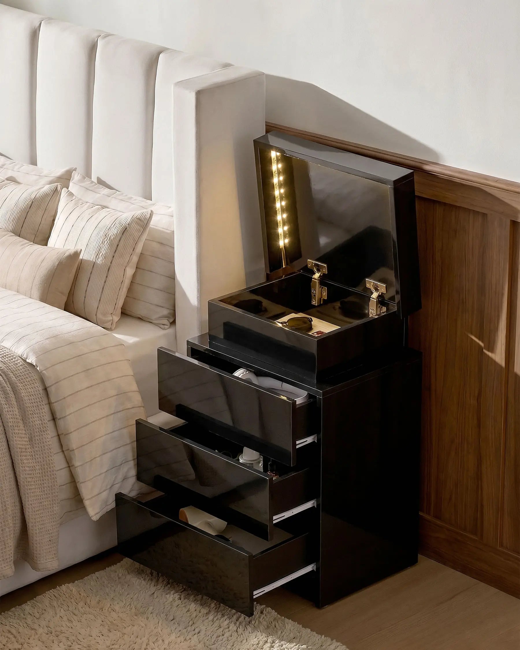 Kumar LED Light Bedside Table [3 Drawers]-2