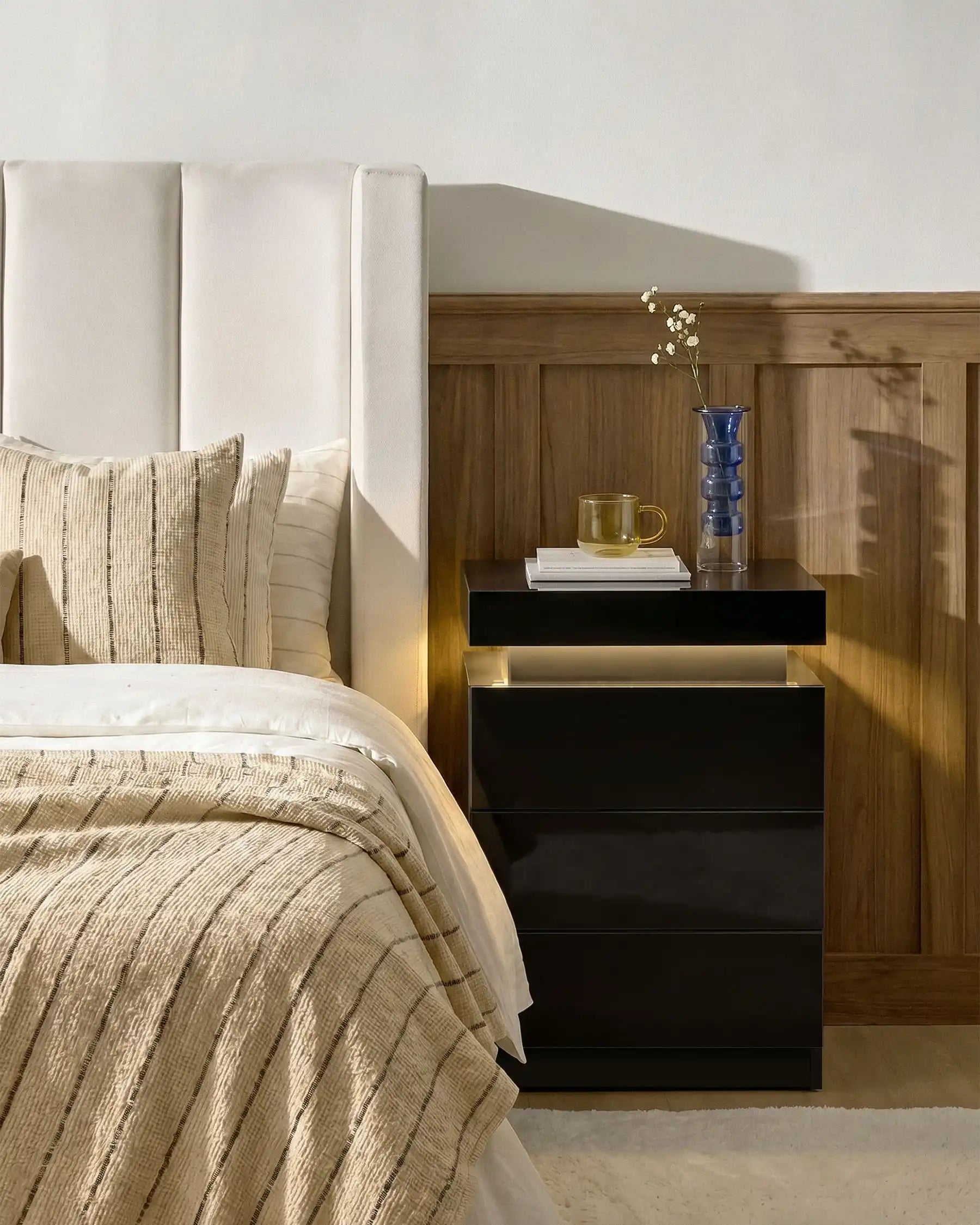 Kumar LED Light Bedside Table [3 Drawers]-1