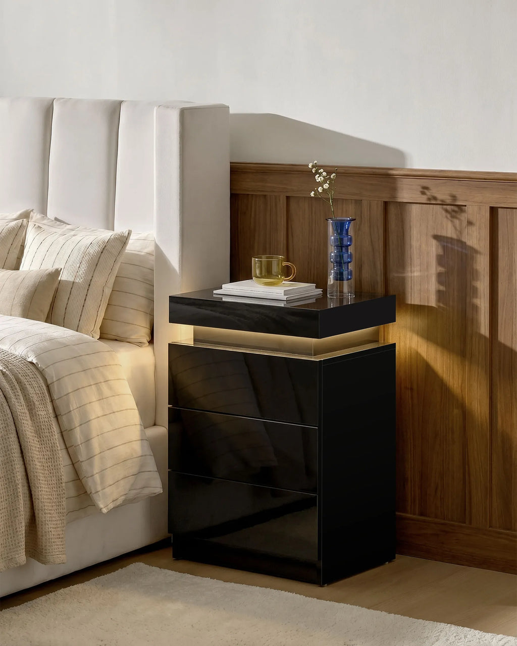 Kumar LED Light Bedside Table [3 Drawers]-0