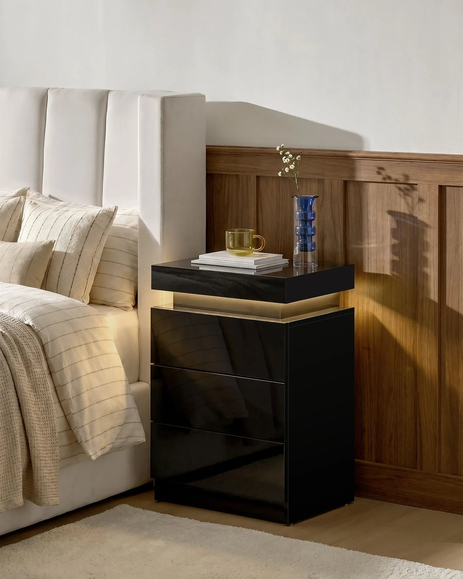 Kumar LED Light Bedside Table [3 Drawers]-0