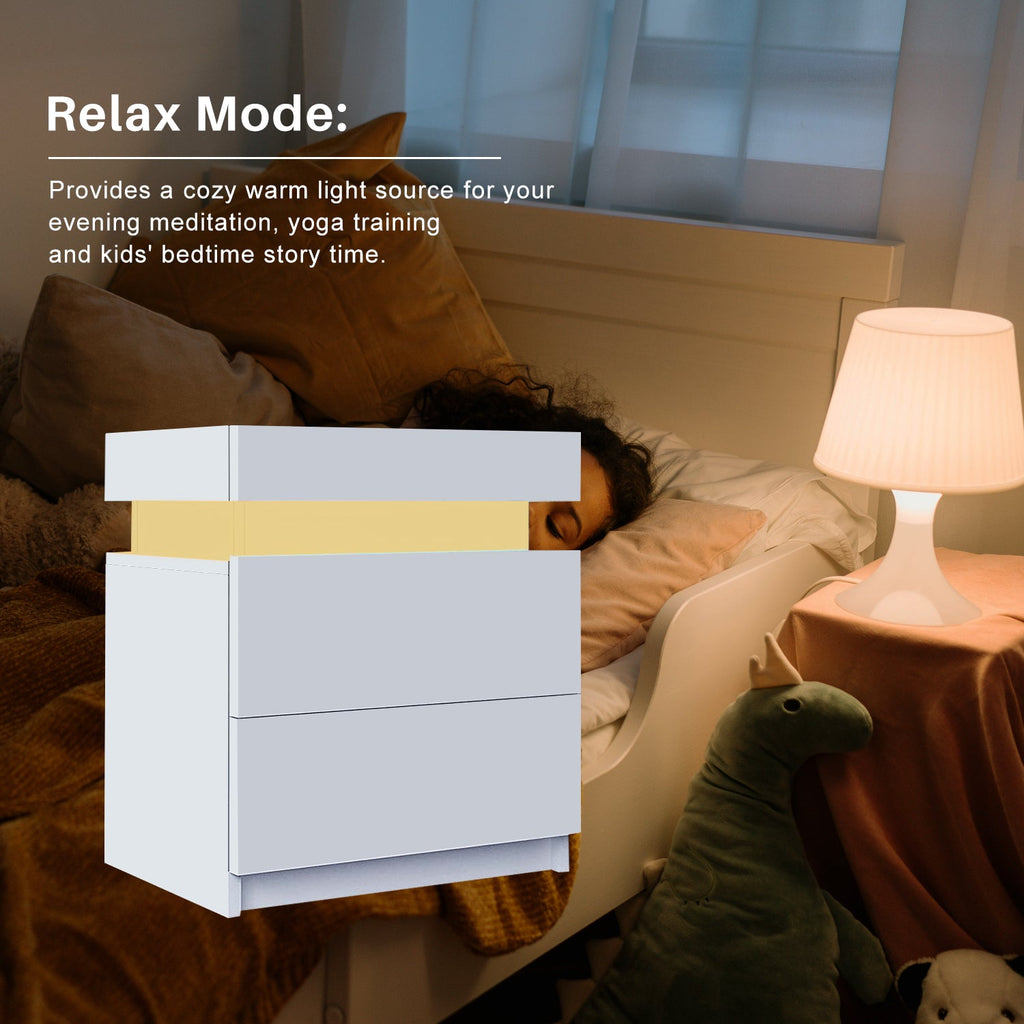 Kumar LED Light Bedside Table [2 Drawers][Nightstand]-3