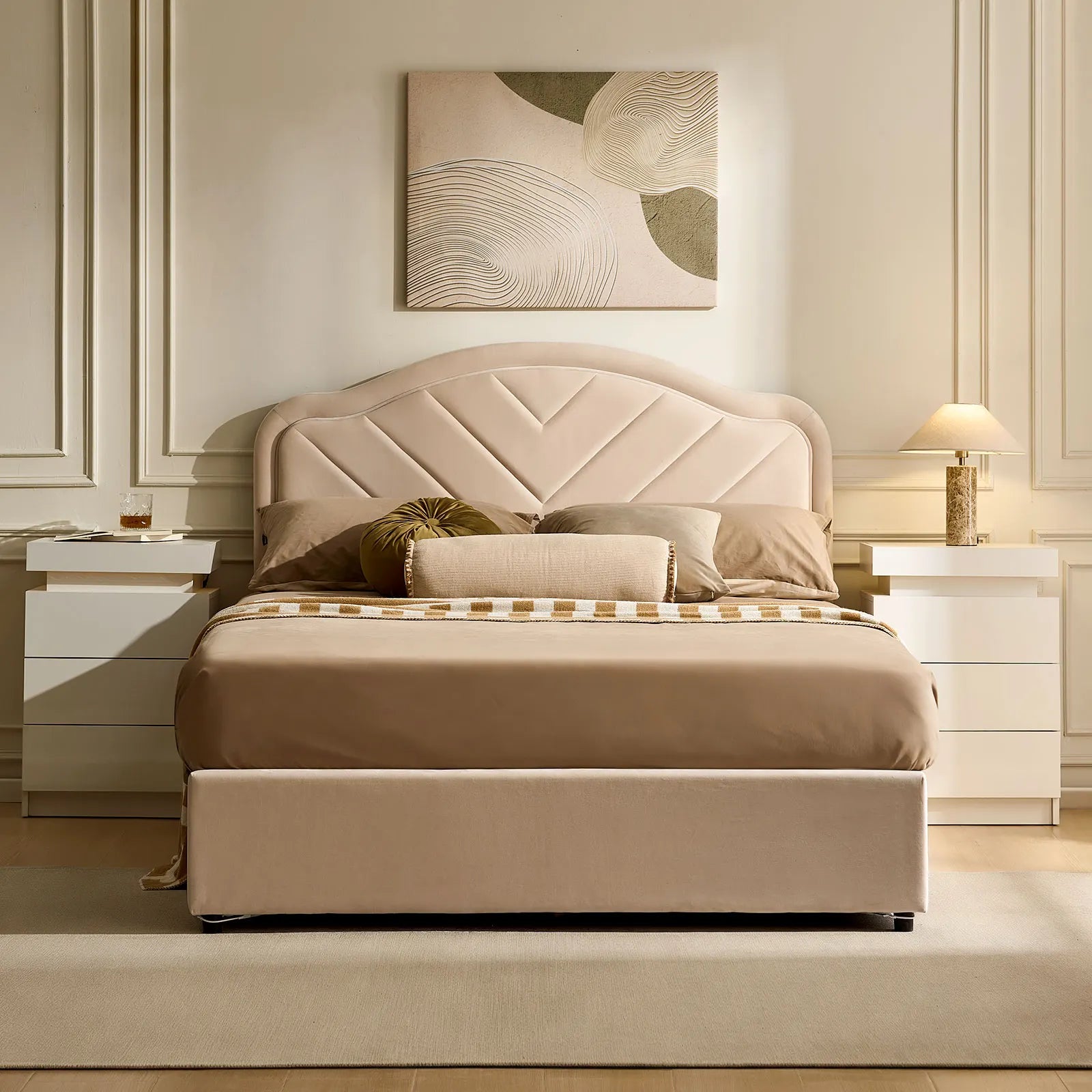 Luniva Cream LED Double Bed Frame-2
