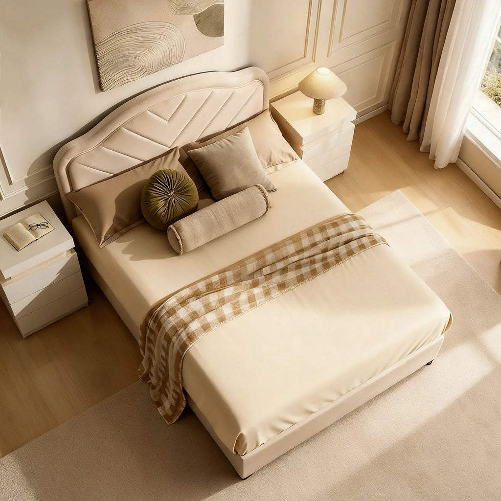 Luniva Cream LED Double Bed Frame-3