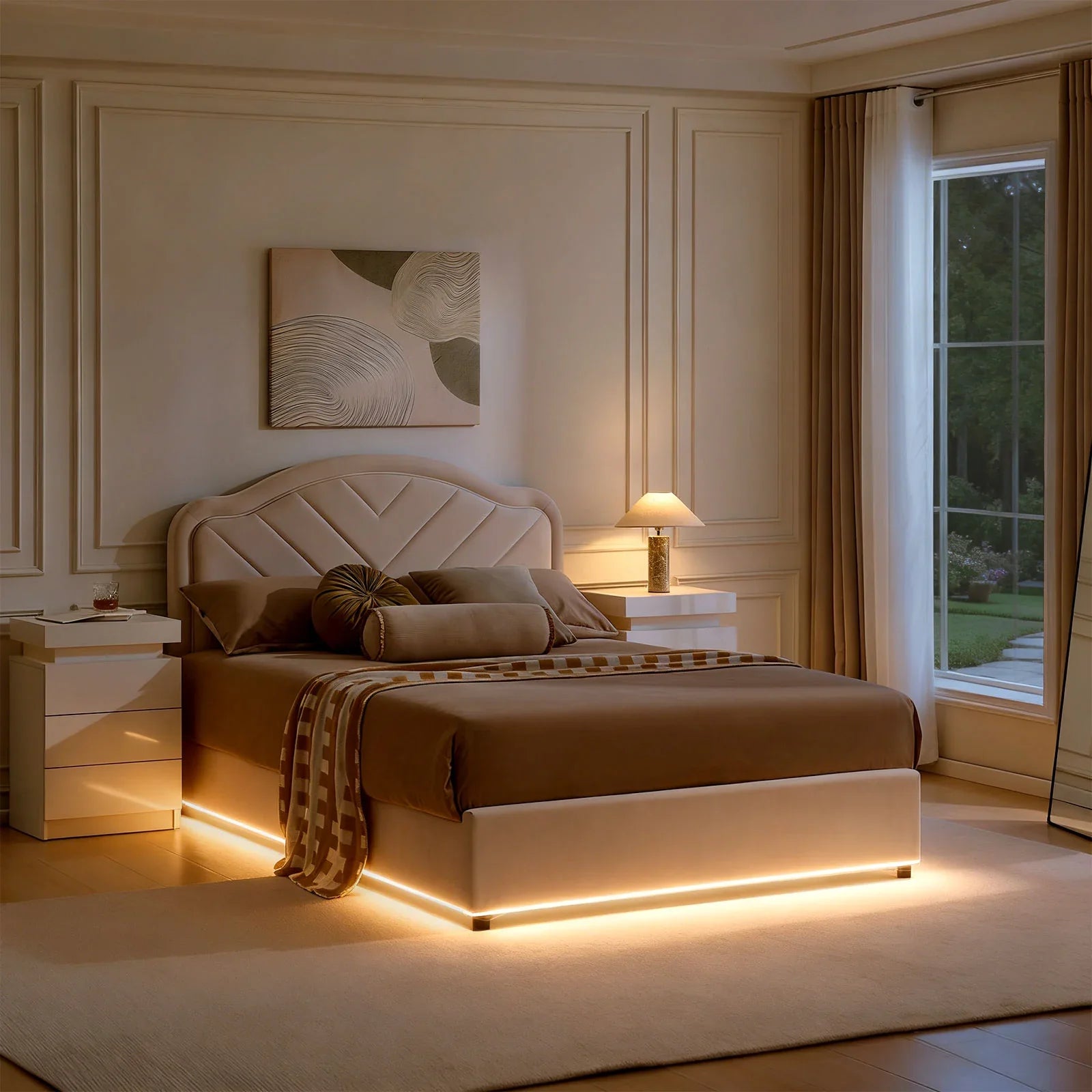 Luniva Cream LED Double Bed Frame-1