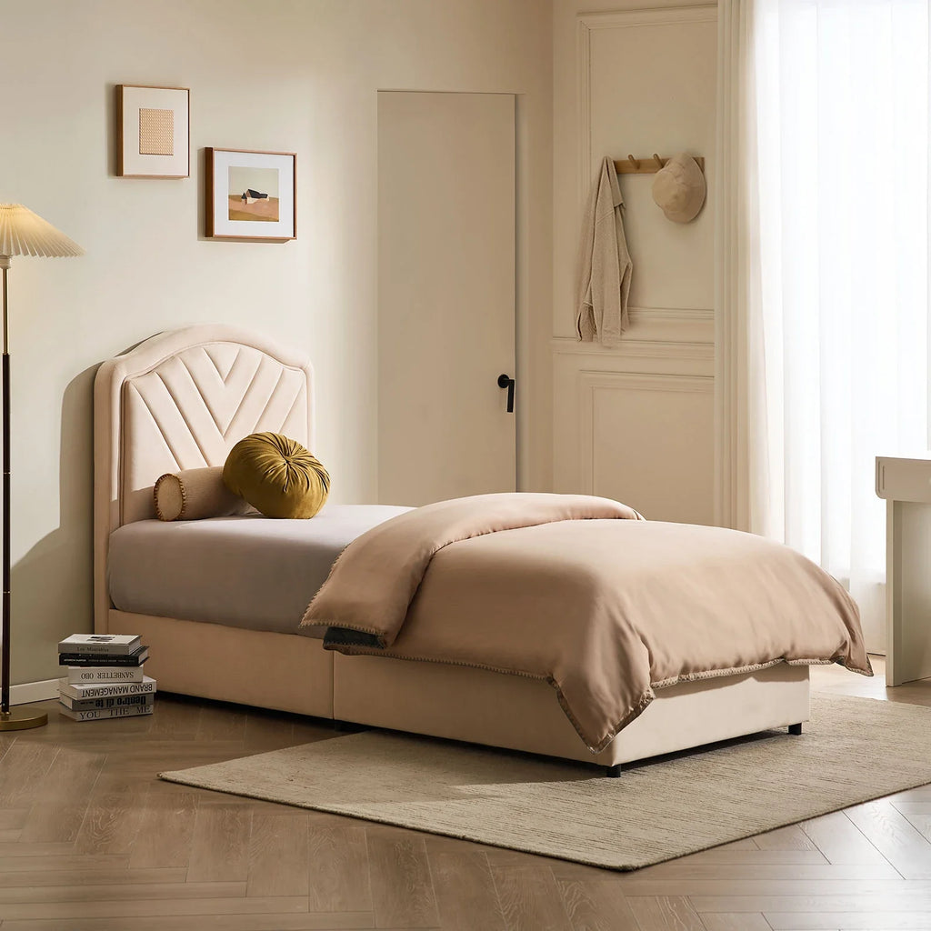 Luniva Cream LED Single Bed Frame-0