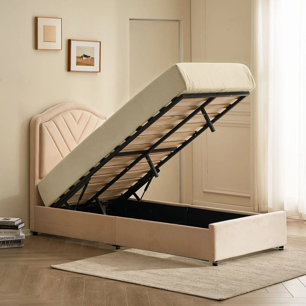 Luniva Cream LED Single Bed Frame-3